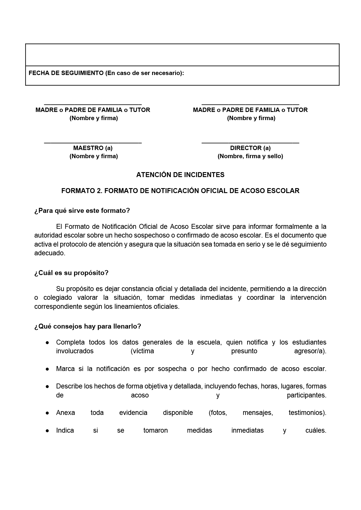 BITÁCORA PARA LA PREVENCIÓN, REGISTRO Y ATENCIÓN DE INCIDENCIAS Y ACOSO ESCOLAR (Editable en Word, se incluye en el paquete del tema 3 y 4)