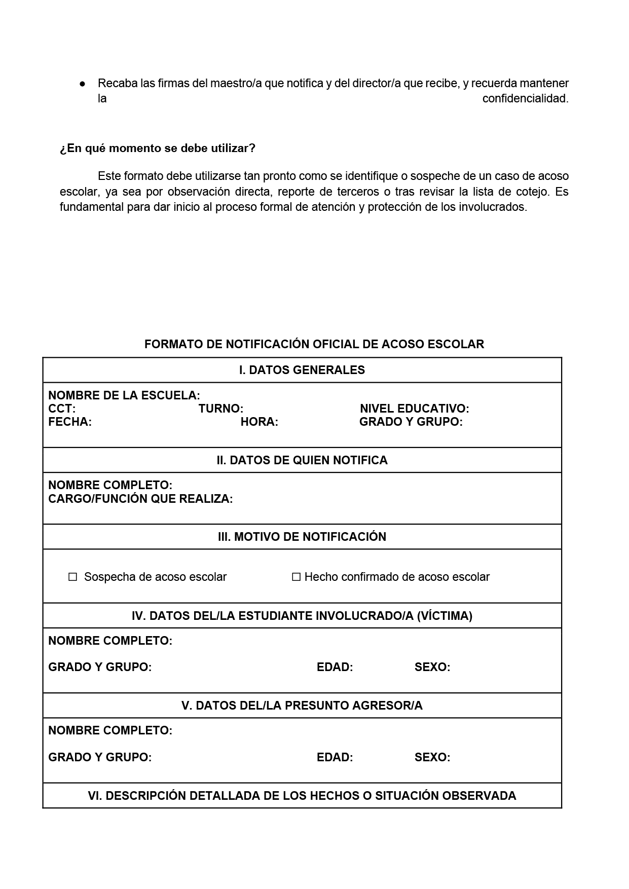 BITÁCORA PARA LA PREVENCIÓN, REGISTRO Y ATENCIÓN DE INCIDENCIAS Y ACOSO ESCOLAR (Editable en Word, se incluye en el paquete del tema 3 y 4)