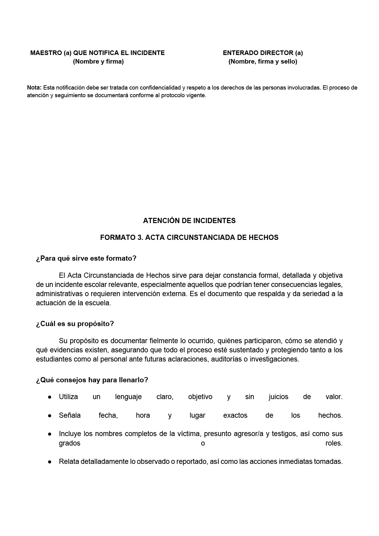 BITÁCORA PARA LA PREVENCIÓN, REGISTRO Y ATENCIÓN DE INCIDENCIAS Y ACOSO ESCOLAR (Editable en Word, se incluye en el paquete del tema 3 y 4)