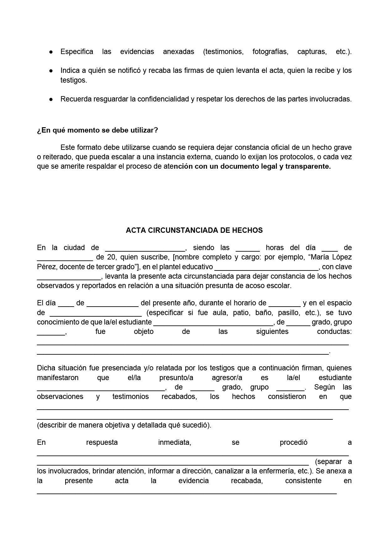 BITÁCORA PARA LA PREVENCIÓN, REGISTRO Y ATENCIÓN DE INCIDENCIAS Y ACOSO ESCOLAR (Editable en Word, se incluye en el paquete del tema 3 y 4)