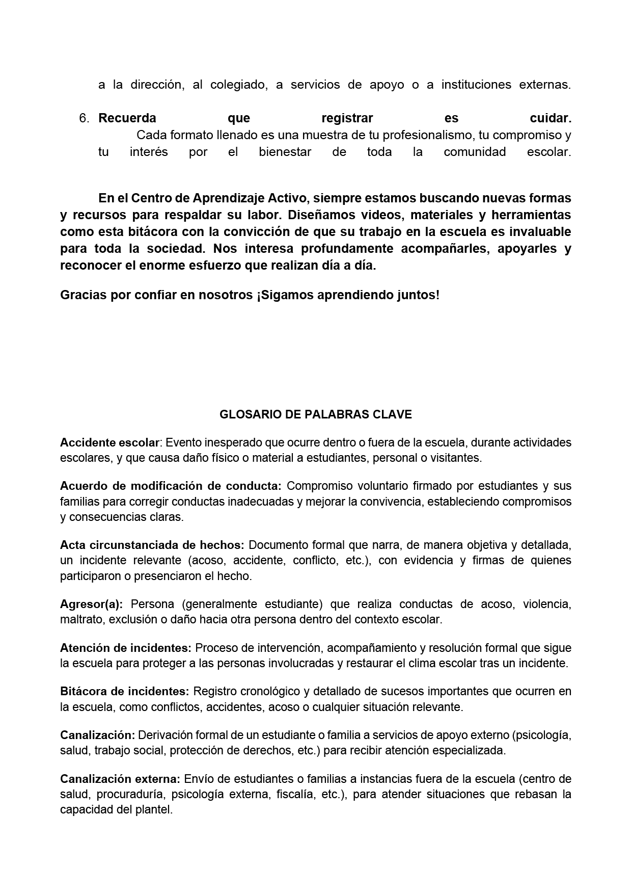 BITÁCORA PARA LA PREVENCIÓN, REGISTRO Y ATENCIÓN DE INCIDENCIAS Y ACOSO ESCOLAR (Editable en Word, se incluye en el paquete del tema 3 y 4)