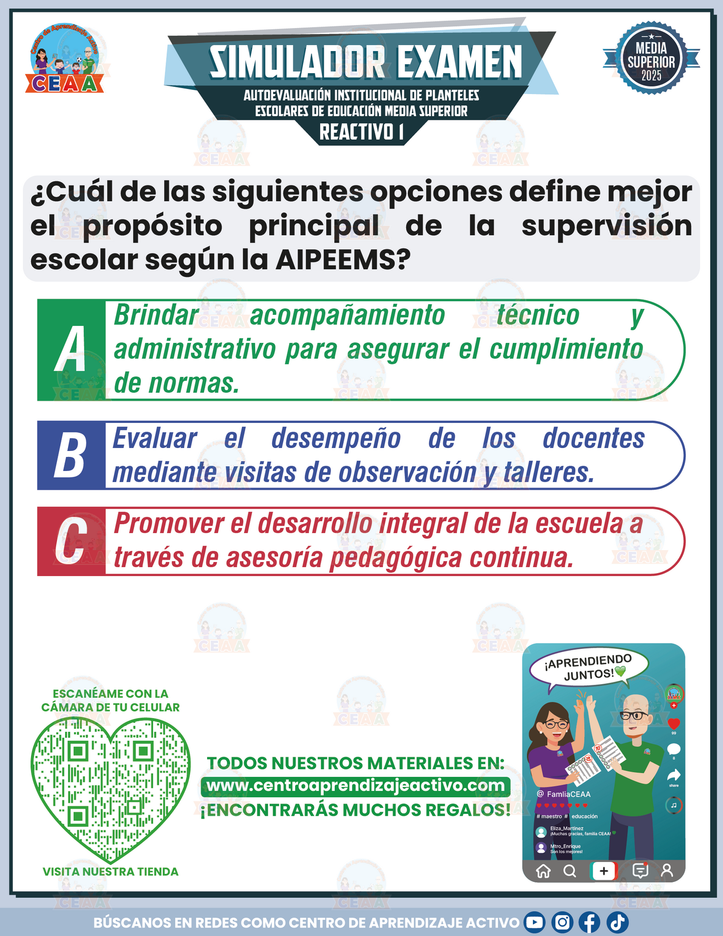 Simulador de Examen Autoevaluación Institucional de Planteles Escolares de Educación Media Superior (AIPEEMS). Condiciones y procesos escolares. Guía para el diagnóstico. Dirigida a equipos de supervisión - Media Superior