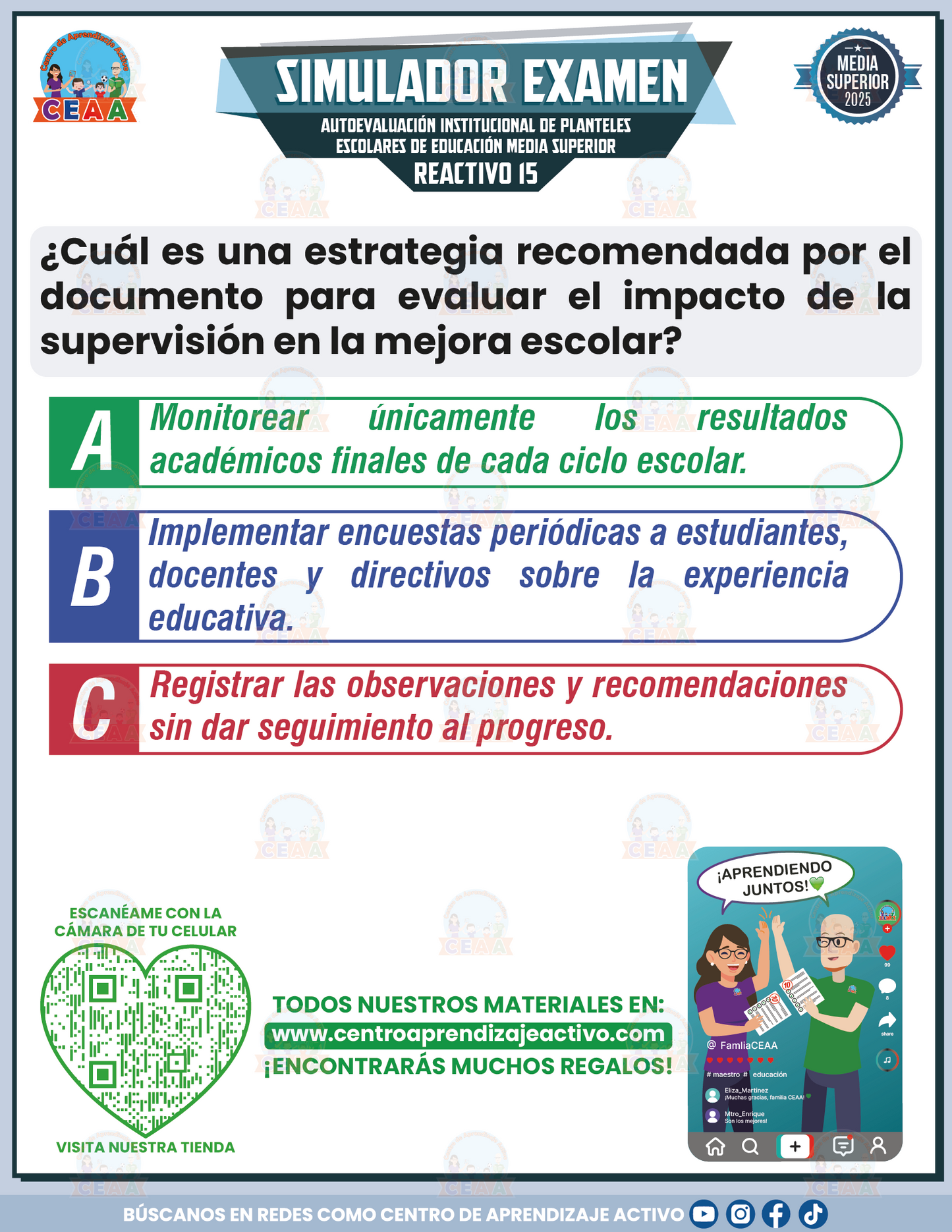 Simulador de Examen Autoevaluación Institucional de Planteles Escolares de Educación Media Superior (AIPEEMS). Condiciones y procesos escolares. Guía para el diagnóstico. Dirigida a equipos de supervisión - Media Superior