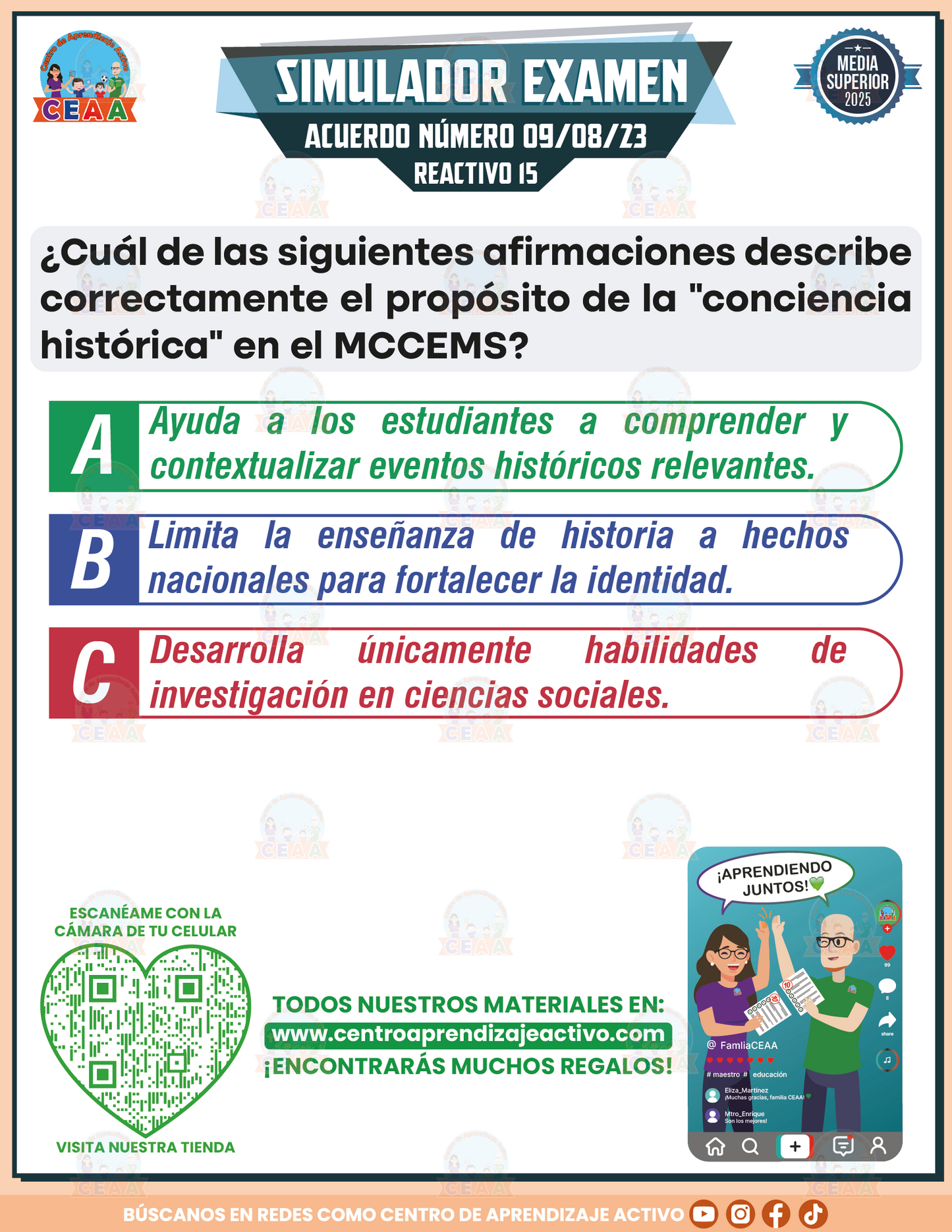 Simulador de Examen ACUERDO número 09/08/23 por el que se establece y regula el MCCEMS (Marco Curricular Común de la Educación Media Superior) - Media Superior