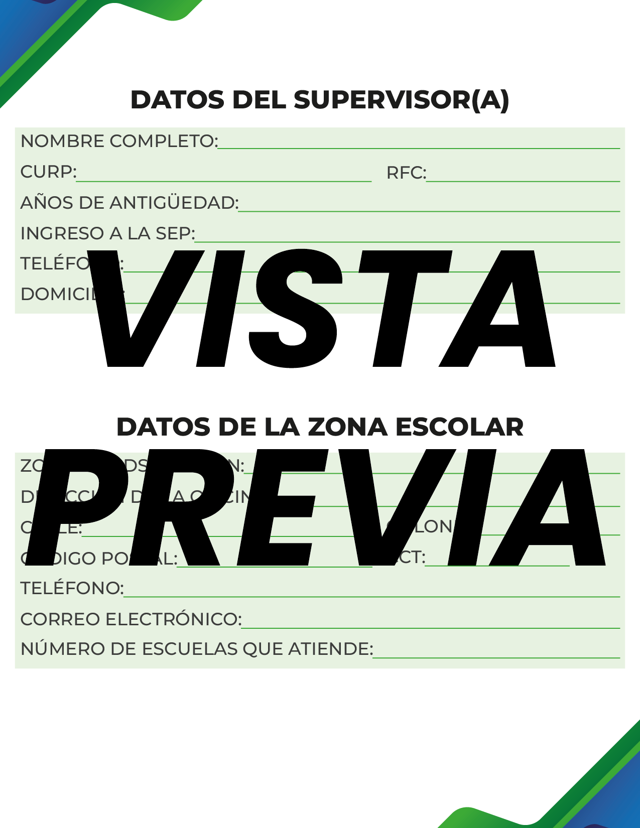 Agenda Formal Verde-azul SUPERVISOR Secundaria