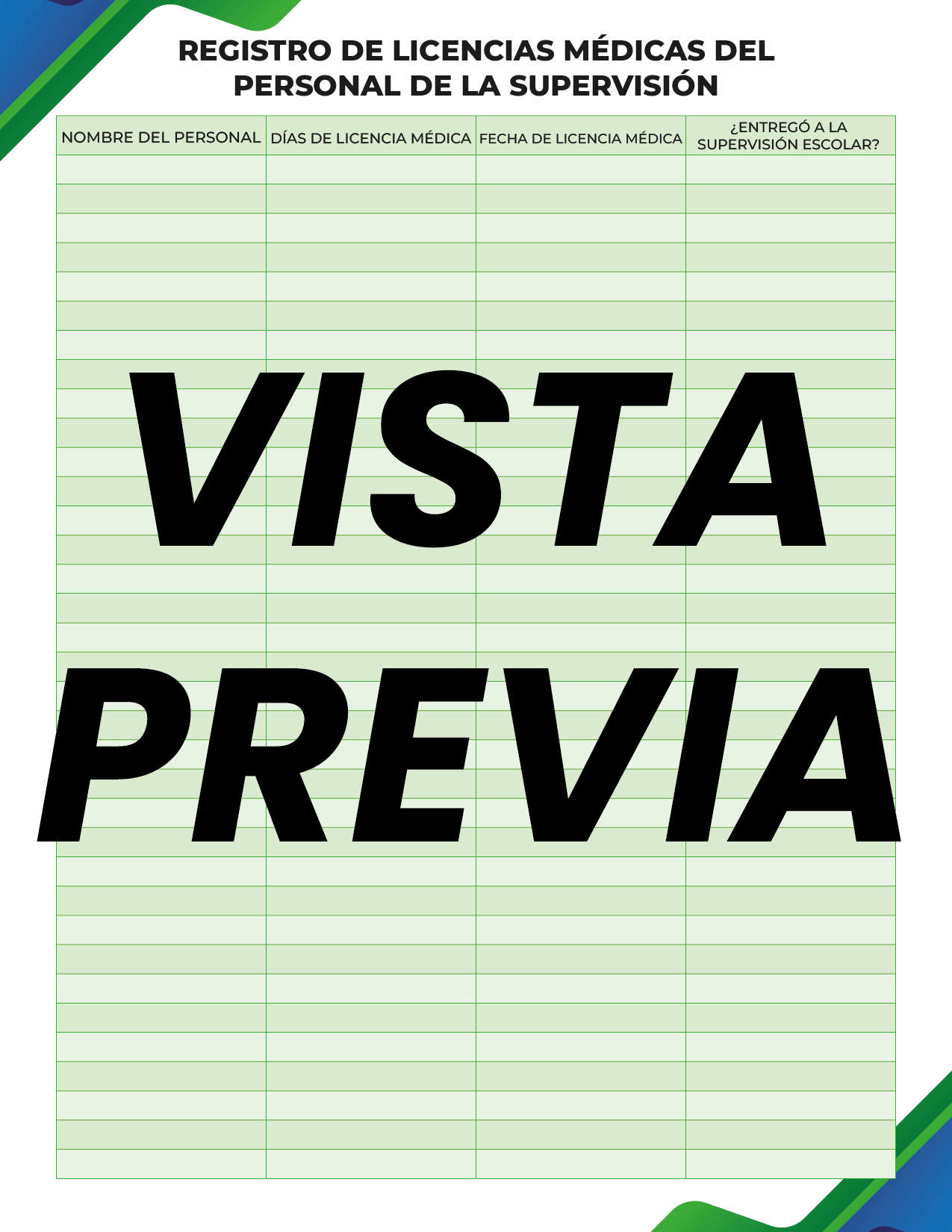 Agenda Formal Verde-azul SUPERVISOR Secundaria