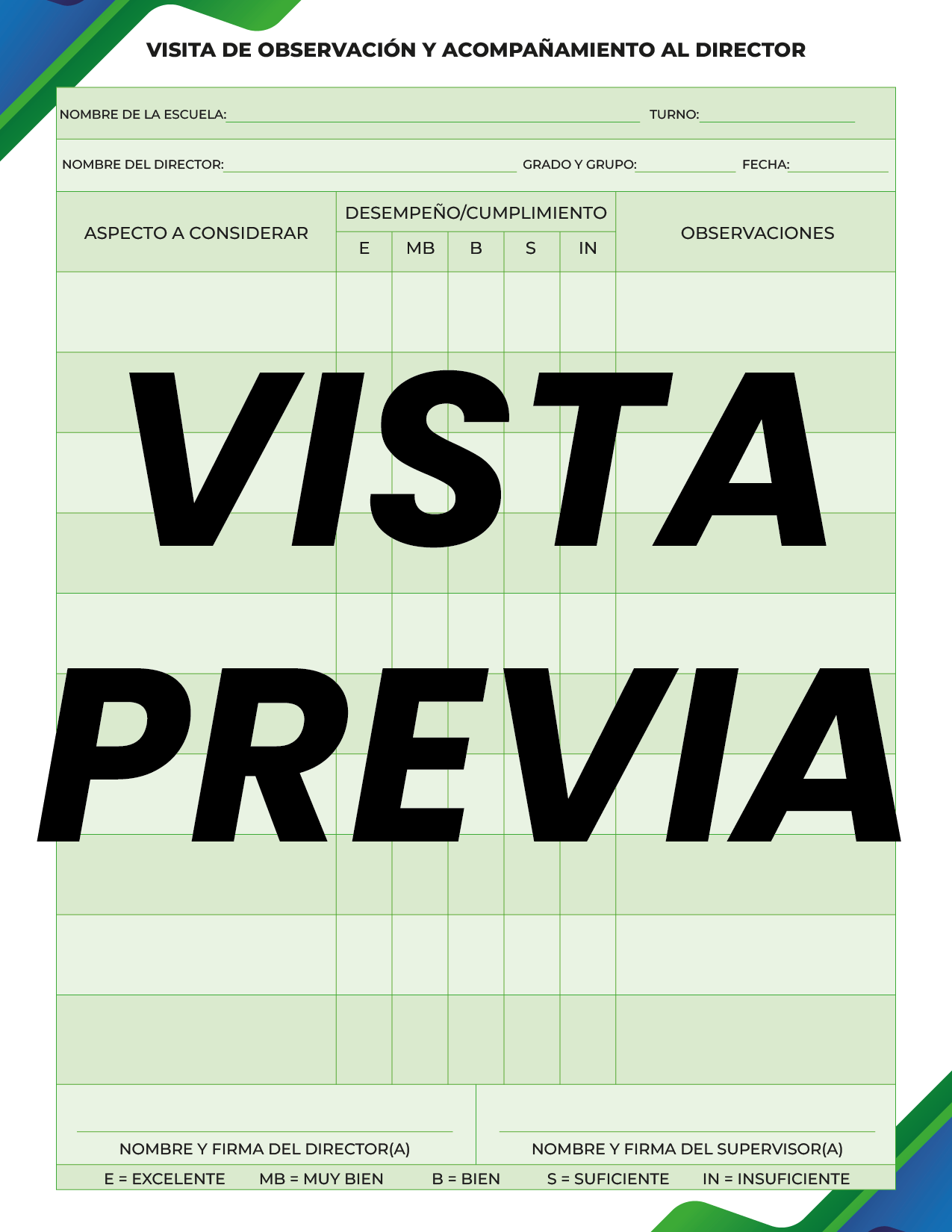 Agenda Formal Verde-azul SUPERVISOR Secundaria