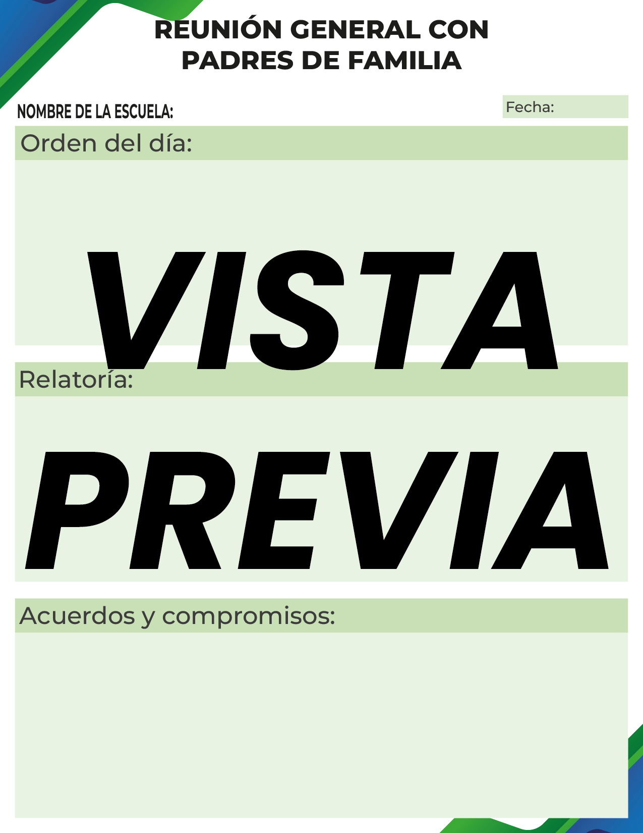 Agenda Formal Verde-azul SUPERVISOR Secundaria