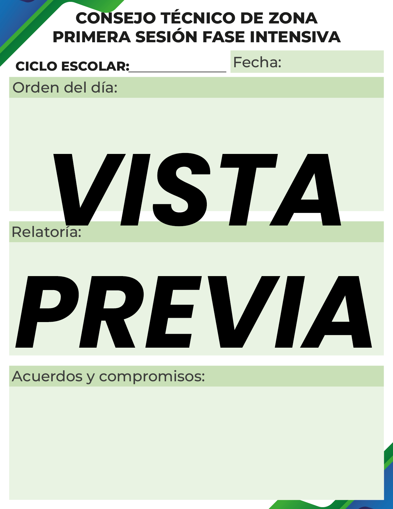 Agenda Formal Verde-azul SUPERVISOR Secundaria