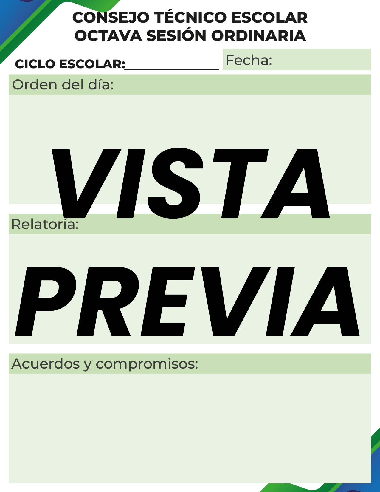 Agenda Formal Verde-azul SUPERVISOR Secundaria