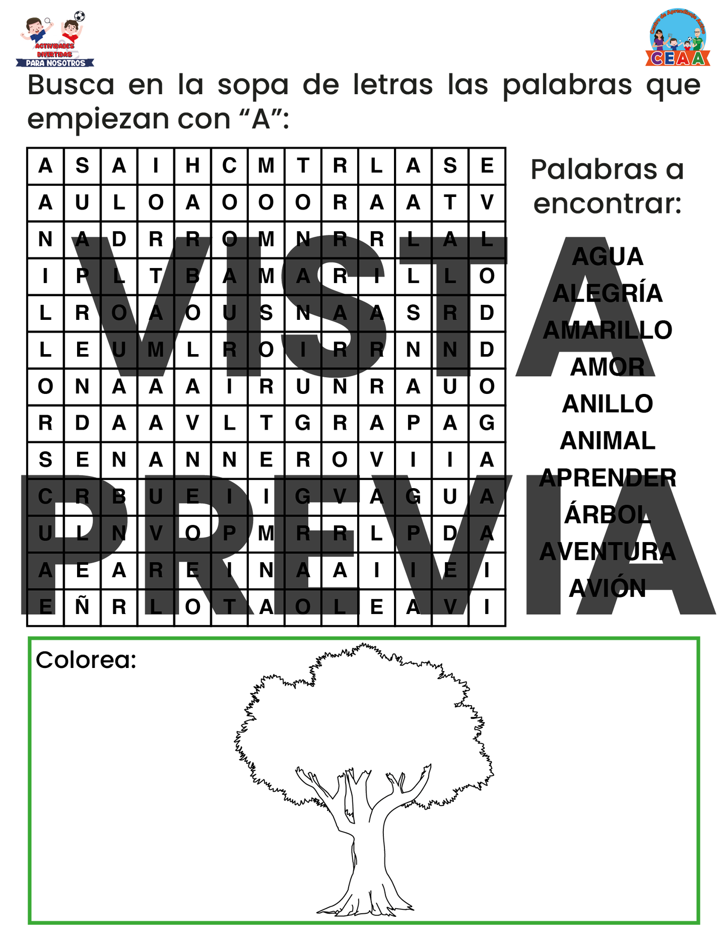 Sopa de letras del Abecedario