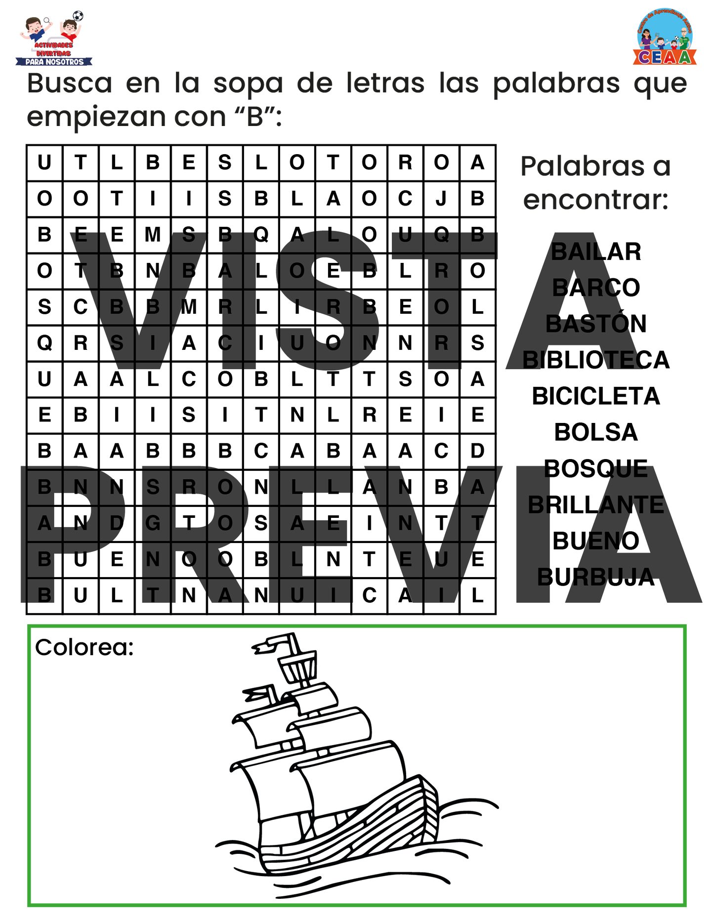 Sopa de letras del Abecedario