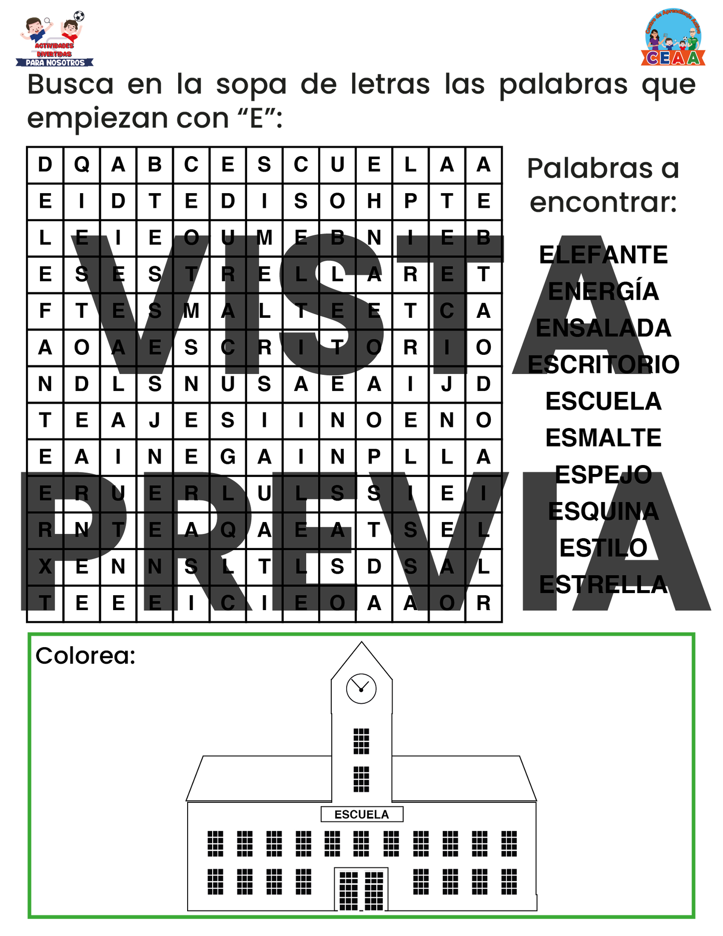Sopa de letras del Abecedario