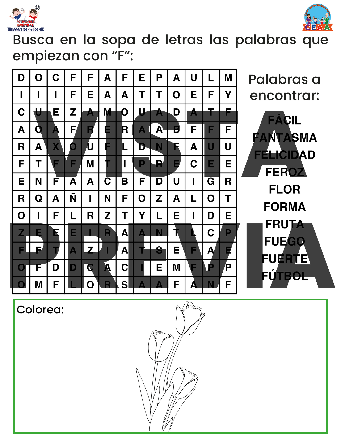 Sopa de letras del Abecedario