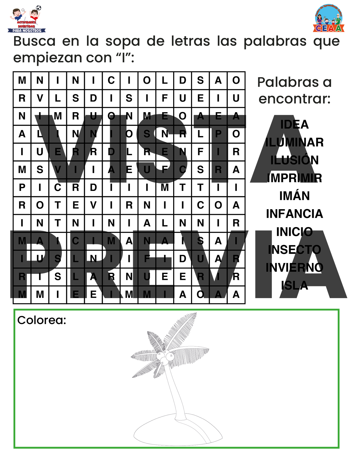 Sopa de letras del Abecedario