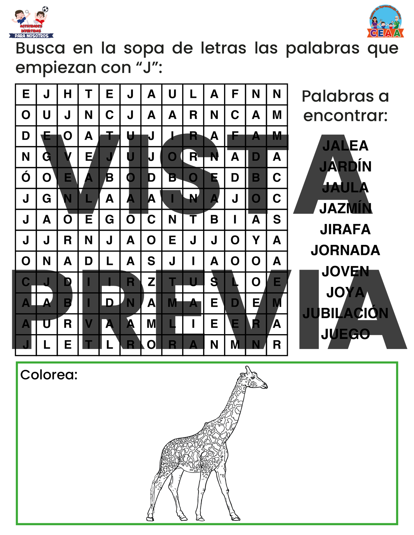 Sopa de letras del Abecedario