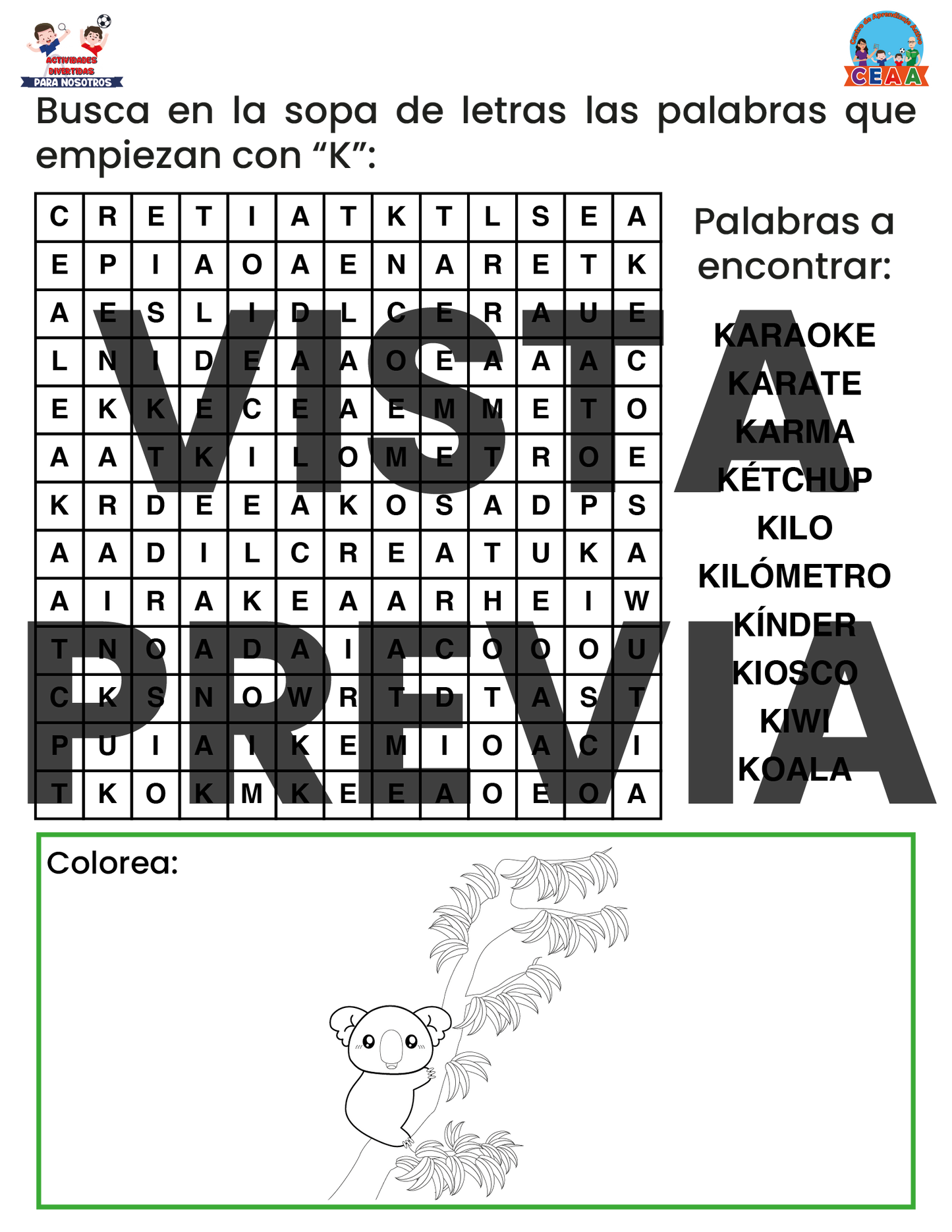 Sopa de letras del Abecedario