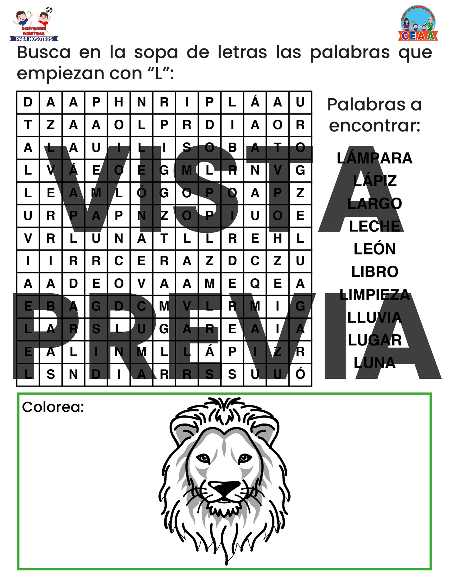 Sopa de letras del Abecedario
