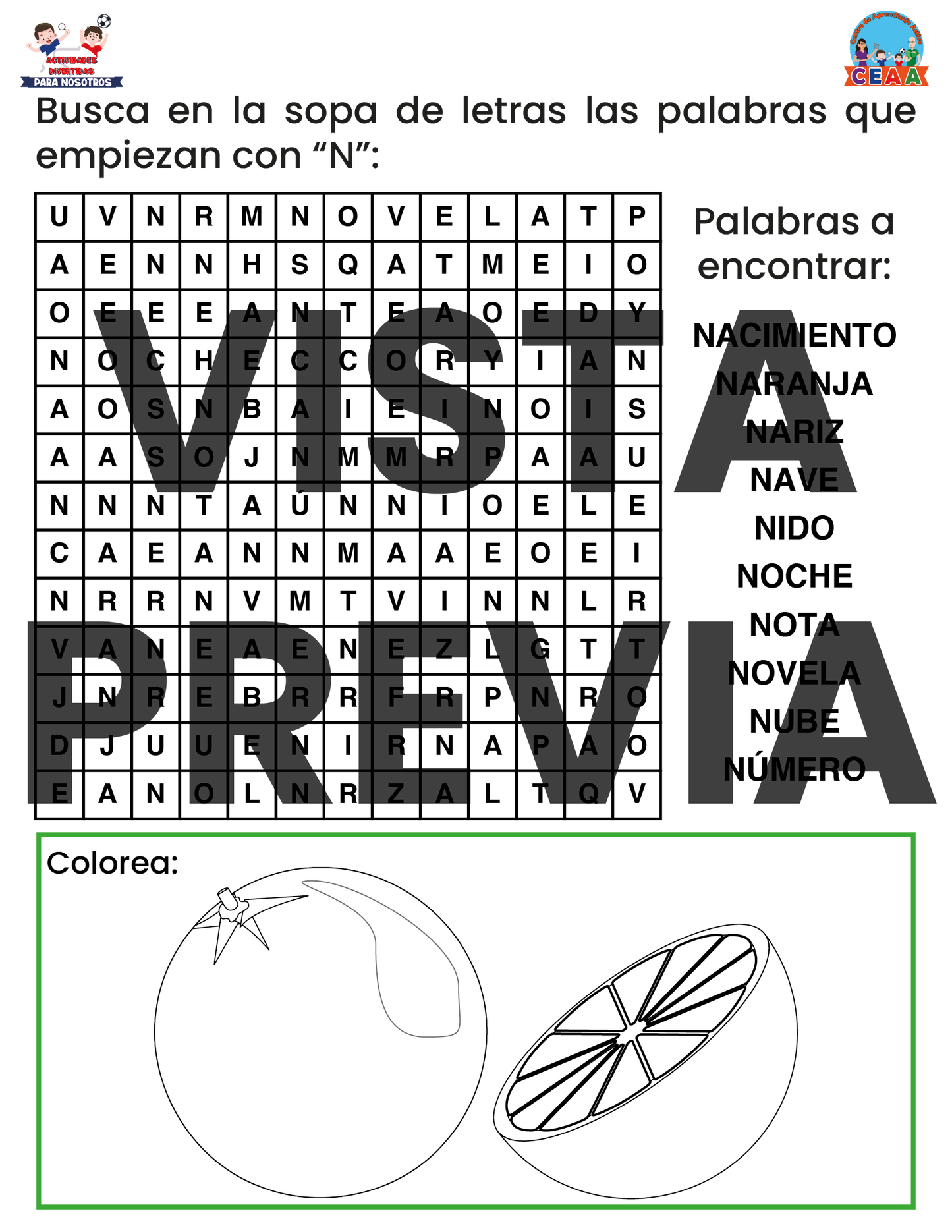 Sopa de letras del Abecedario