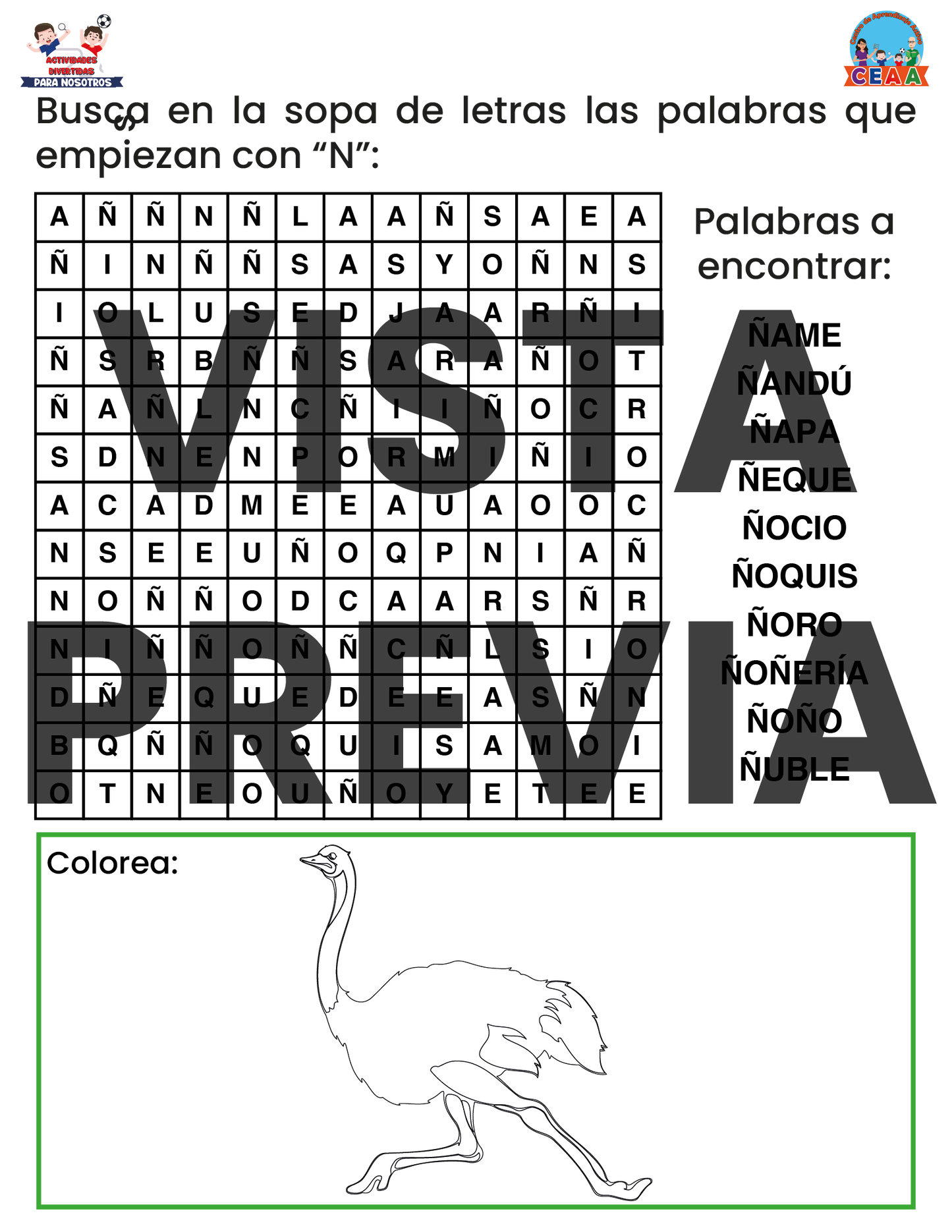 Sopa de letras del Abecedario