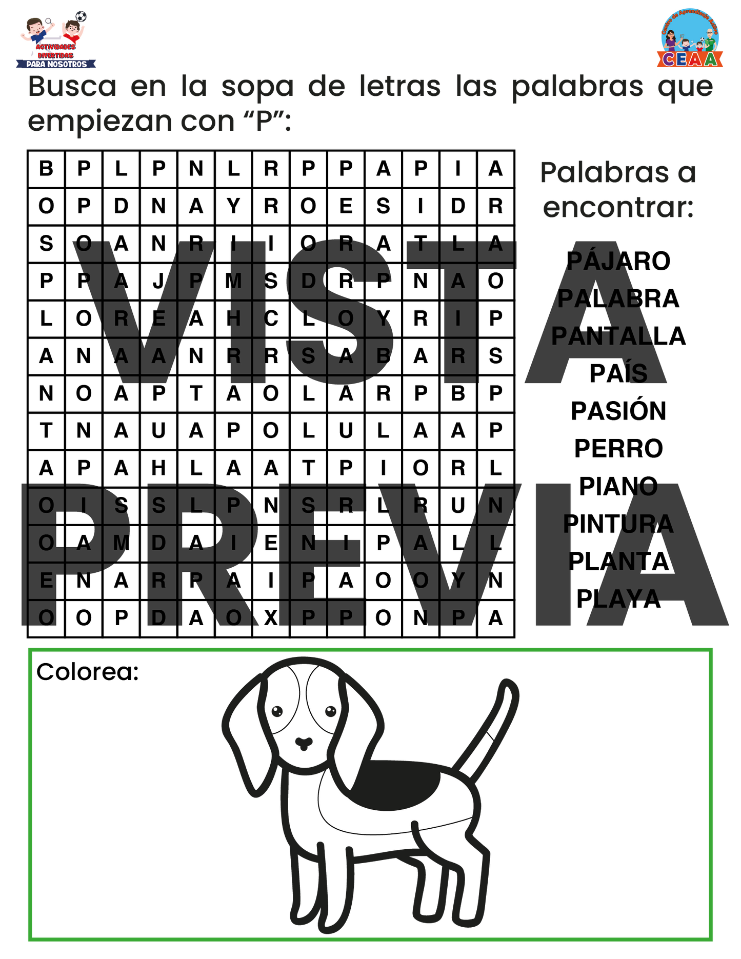 Sopa de letras del Abecedario