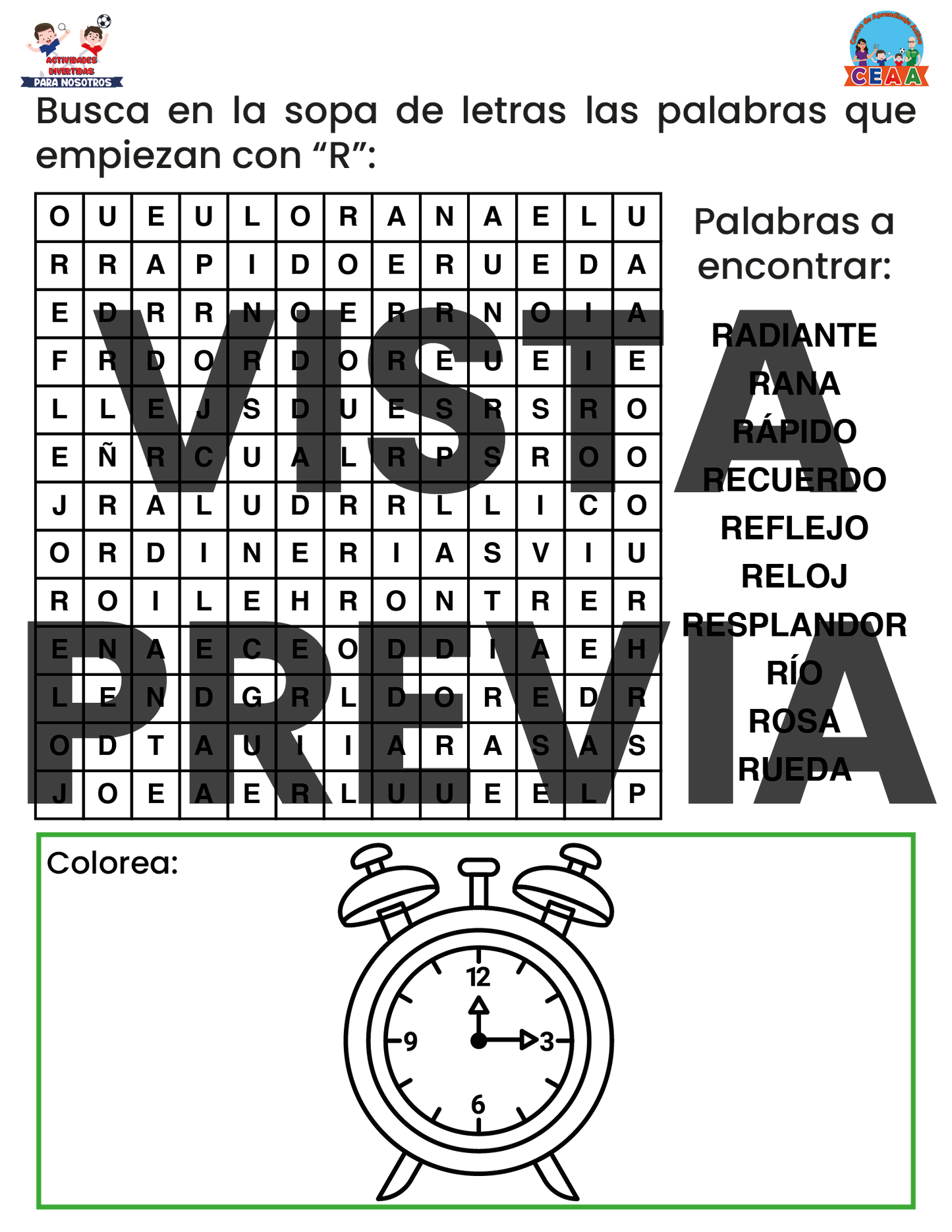 Sopa de letras del Abecedario