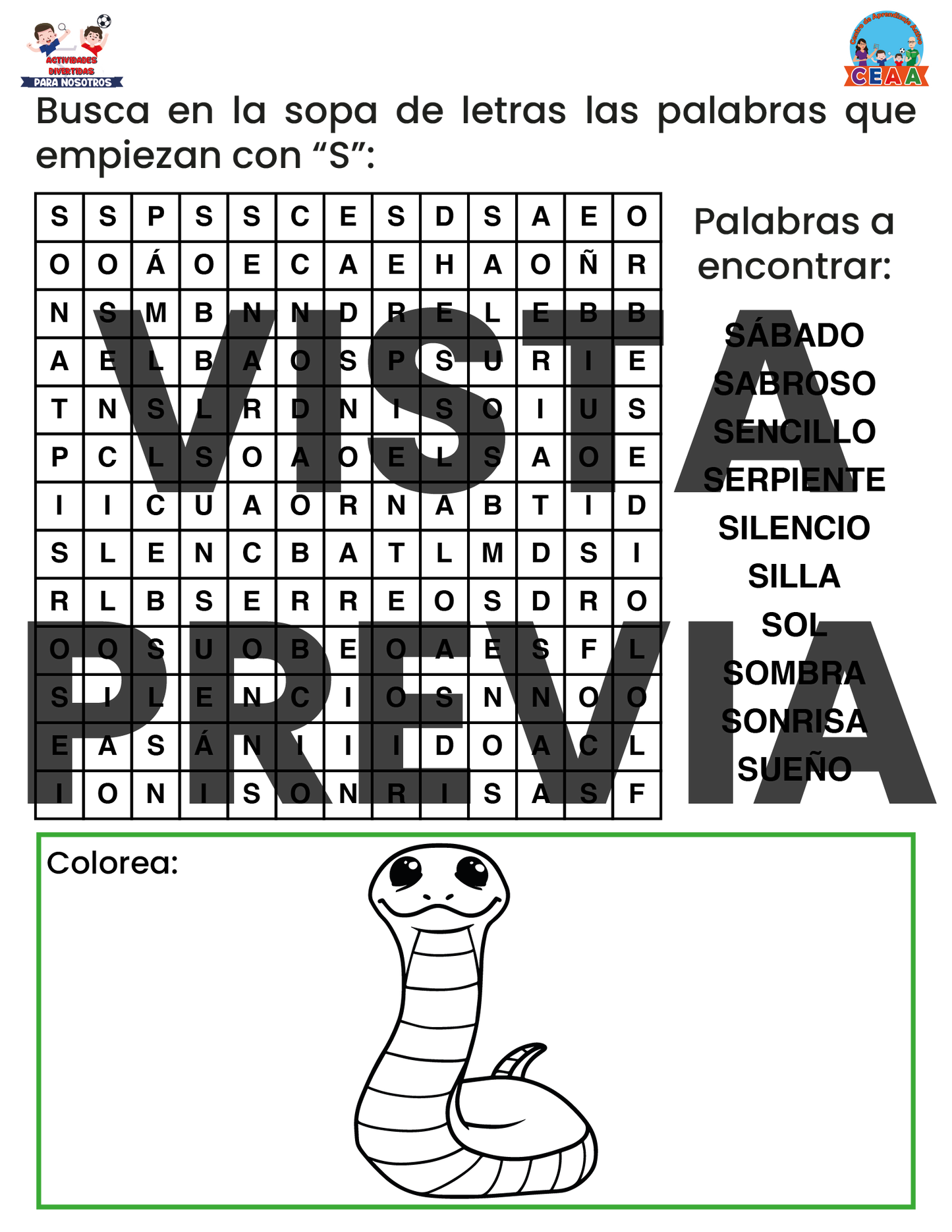 Sopa de letras del Abecedario