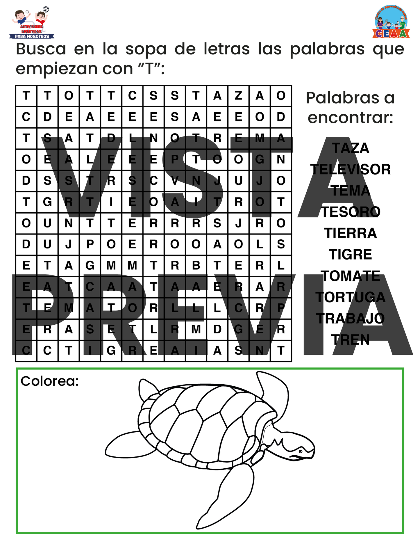 Sopa de letras del Abecedario