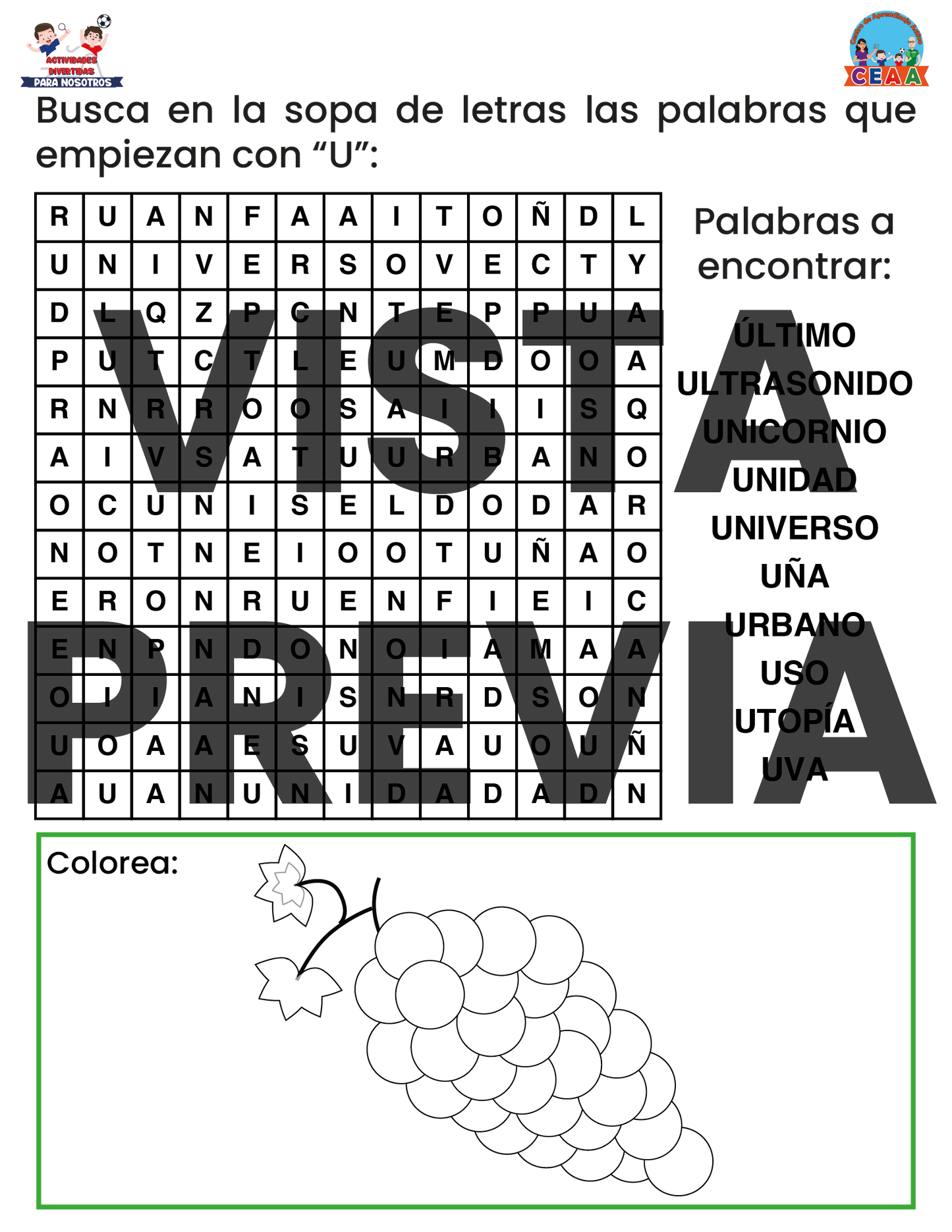 Sopa de letras del Abecedario