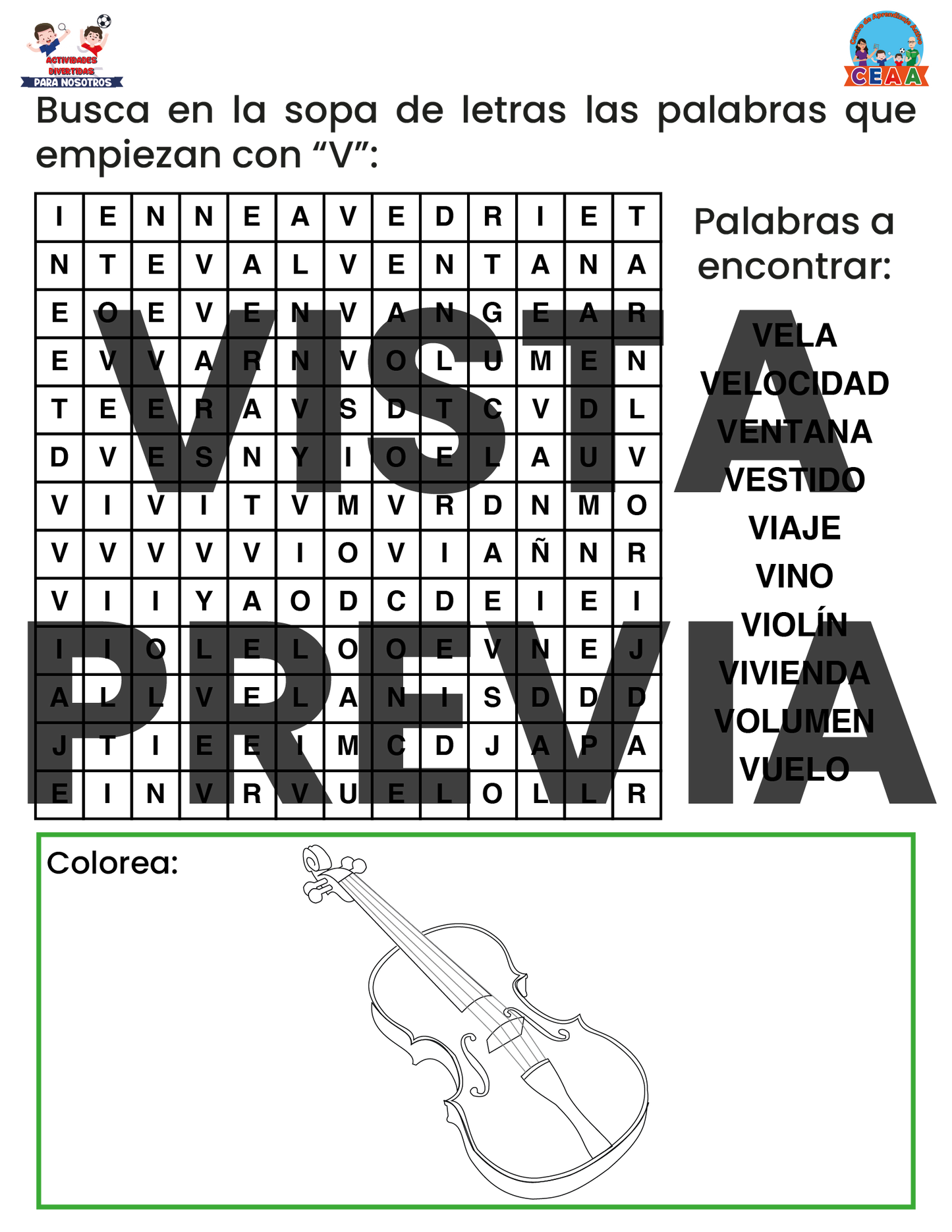 Sopa de letras del Abecedario