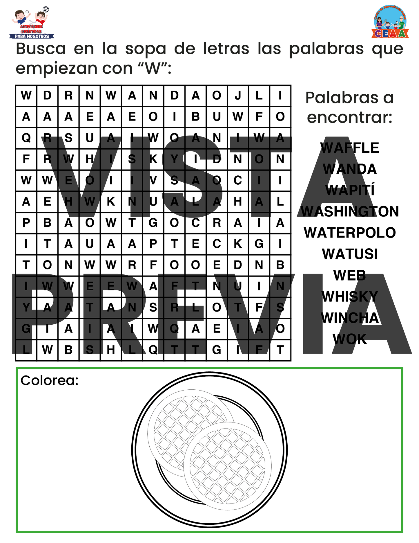Sopa de letras del Abecedario