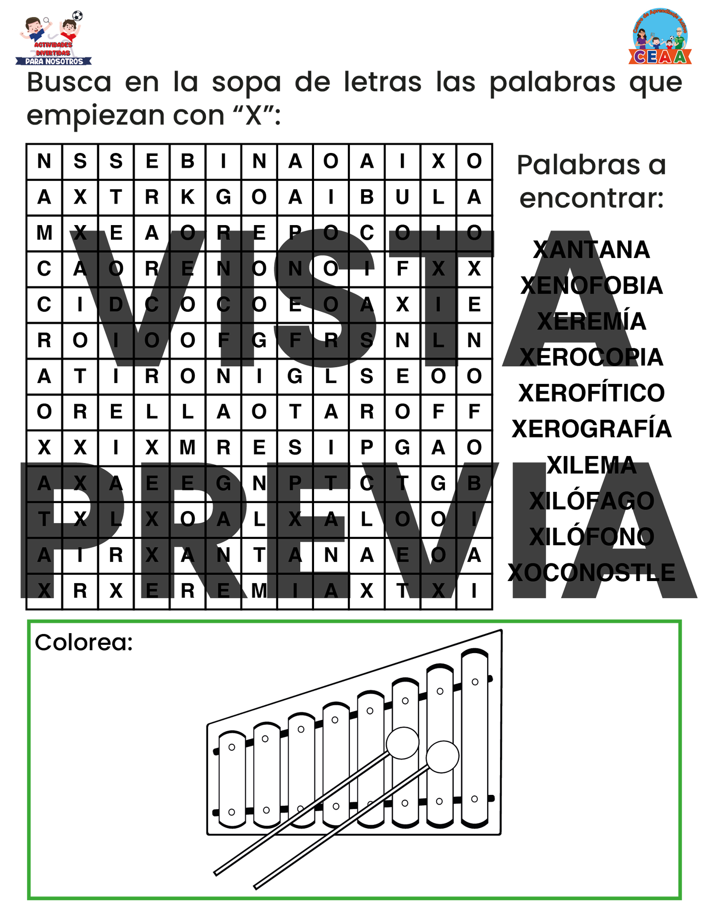 Sopa de letras del Abecedario