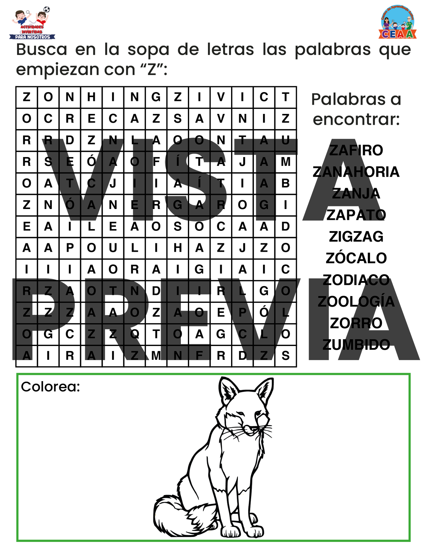 Sopa de letras del Abecedario