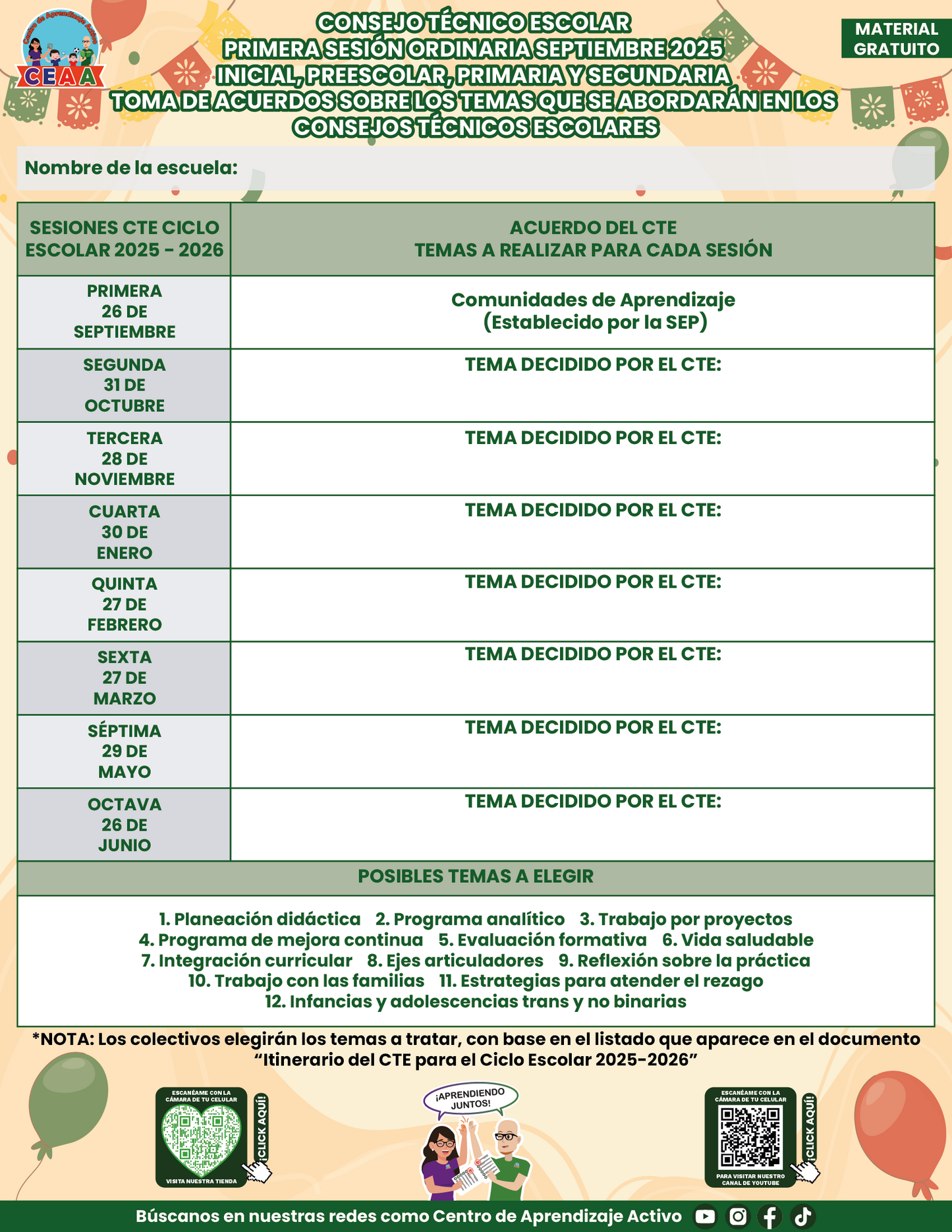 FORMATO TEMAS A TRABAJAR EN LAS SIGUIENTES SESIONES DE CTE CICLO ESCOLAR 2025 - 2026 en PDF