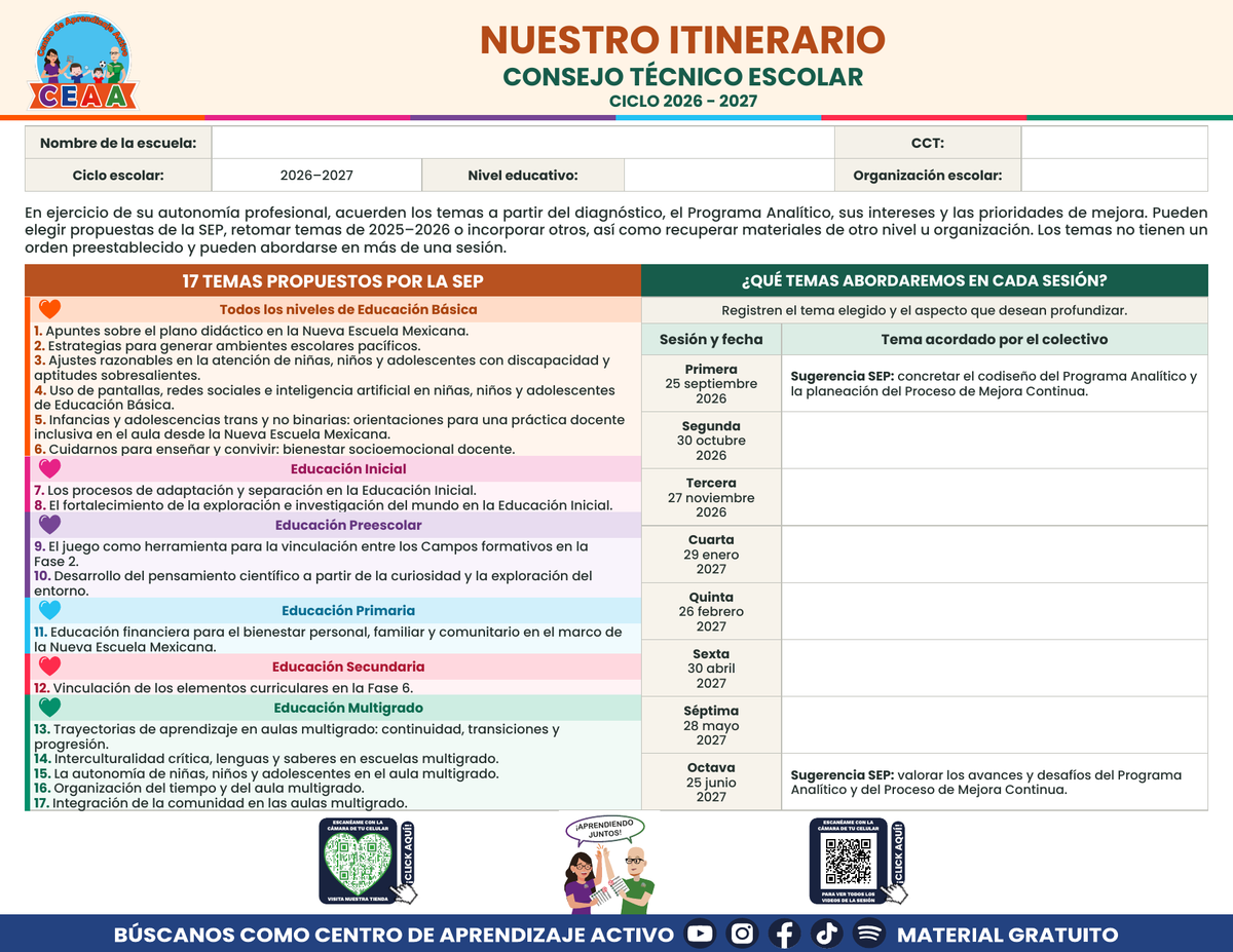 Nuestro itinerario CTE 2026-2027 en PDF gratuito, con 17 temas y ocho sesiones ordinarias.
