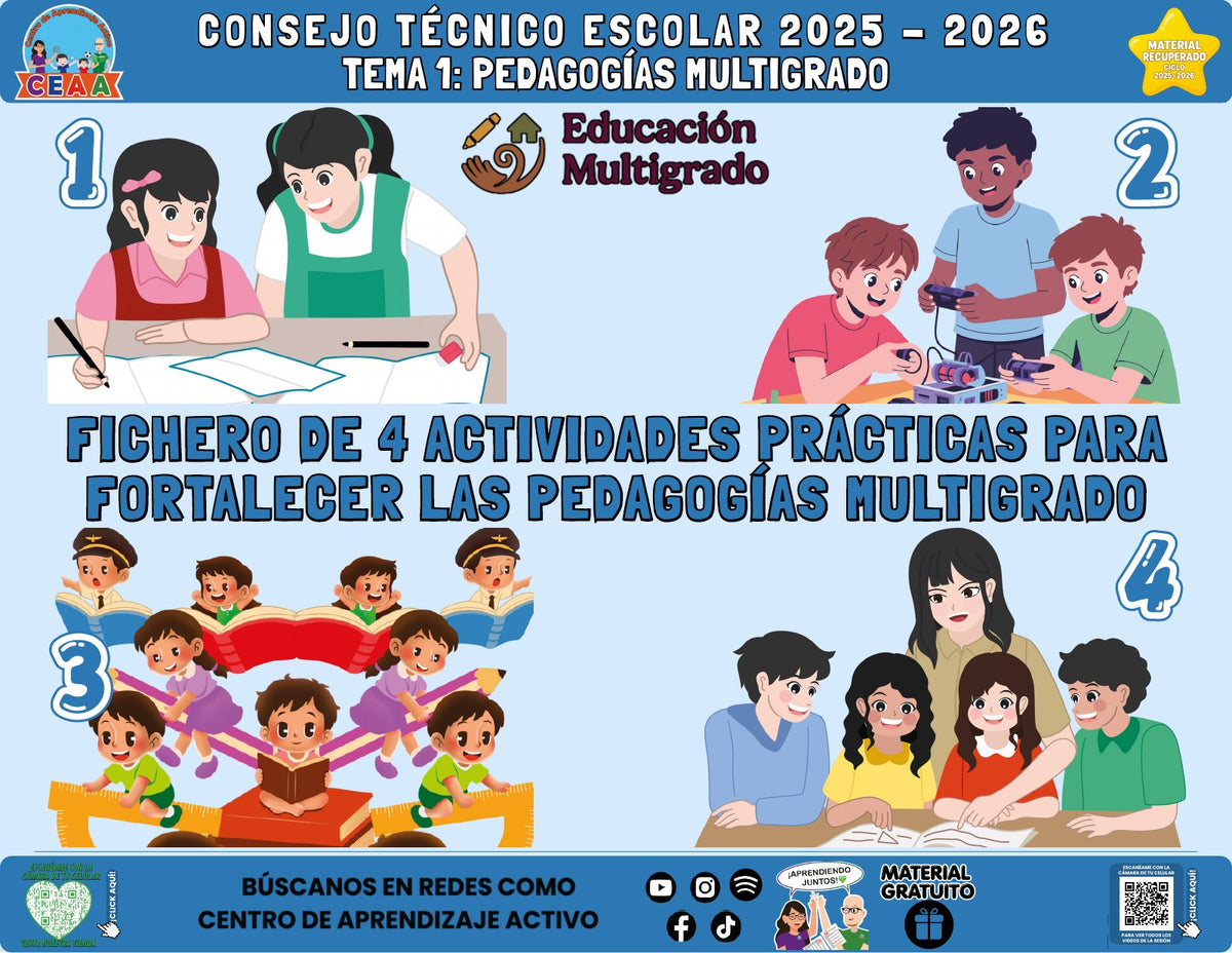 Portada del fichero de cuatro actividades sobre Pedagogías multigrado en PDF (Material recuperado 25/26)