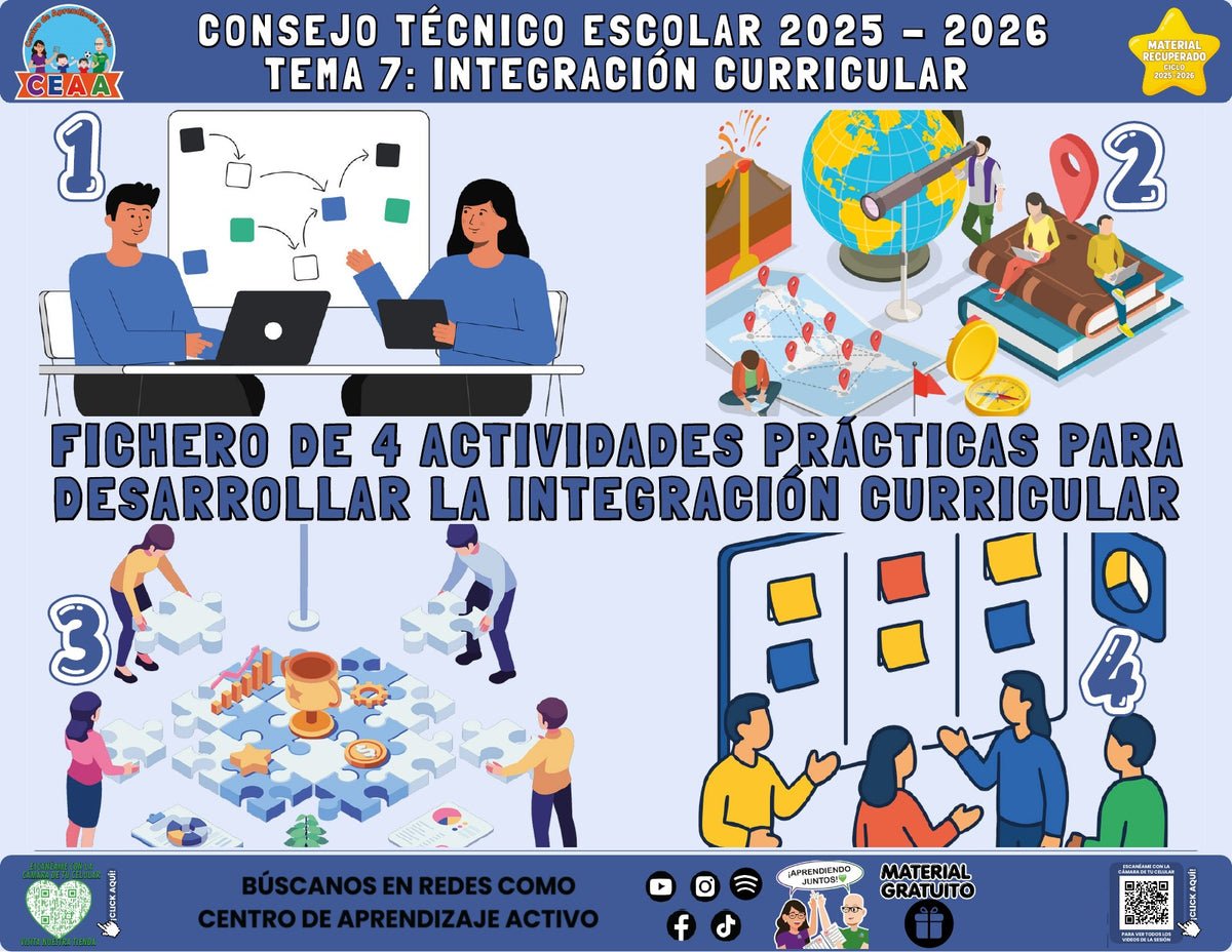 Portada del fichero de cuatro actividades sobre Integración curricular en PDF (Material recuperado 25/26)