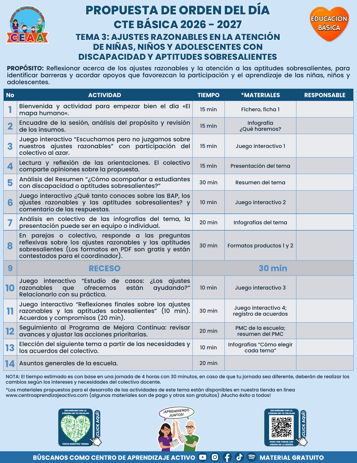 Propuesta de orden del día en PDF gratuito, CTE 2026-2027, Básica tema 3: Ajustes razonables.