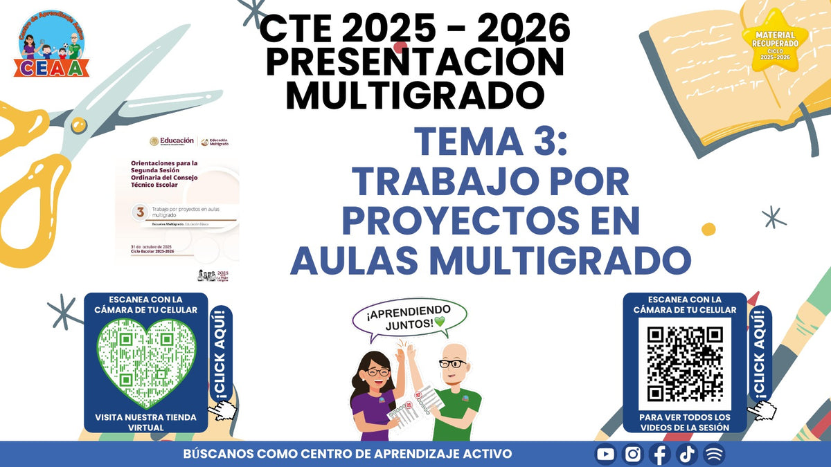 Portada de la presentación de Trabajo por proyectos en aulas multigrado en PowerPoint editable (Material recuperado 25/26)