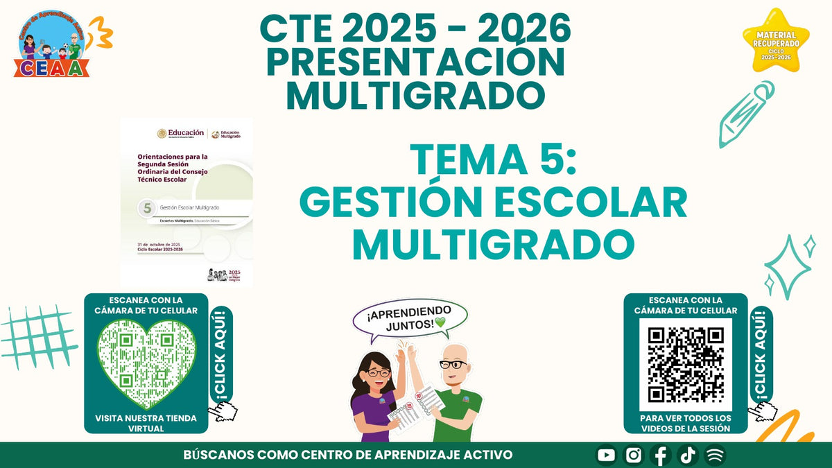 Portada de la presentación de Gestión escolar multigrado en PowerPoint editable (Material recuperado 25/26)
