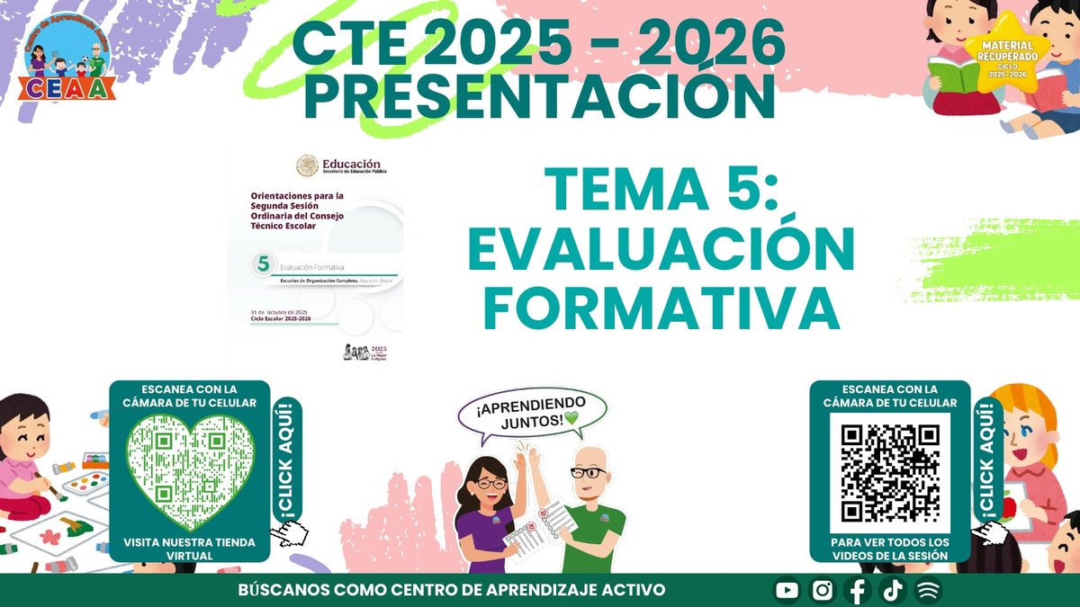 Portada de la presentación de Evaluación formativa en PowerPoint editable (Material recuperado 25/26)