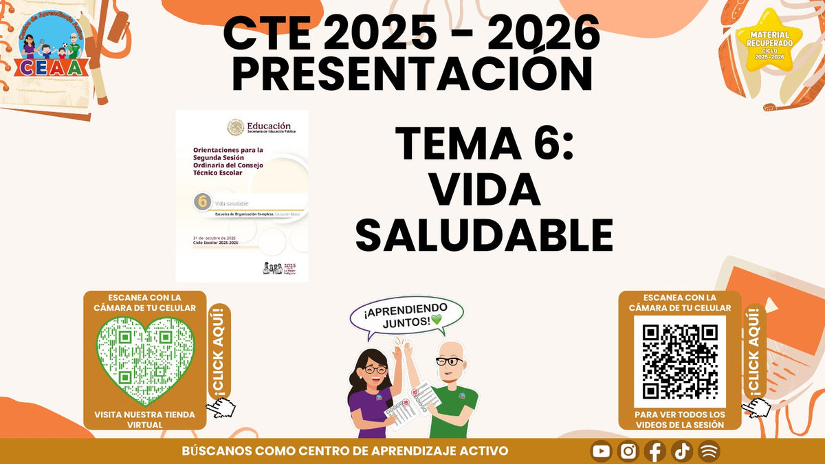 Portada de la presentación de Vida saludable en PowerPoint editable (Material recuperado 25/26)