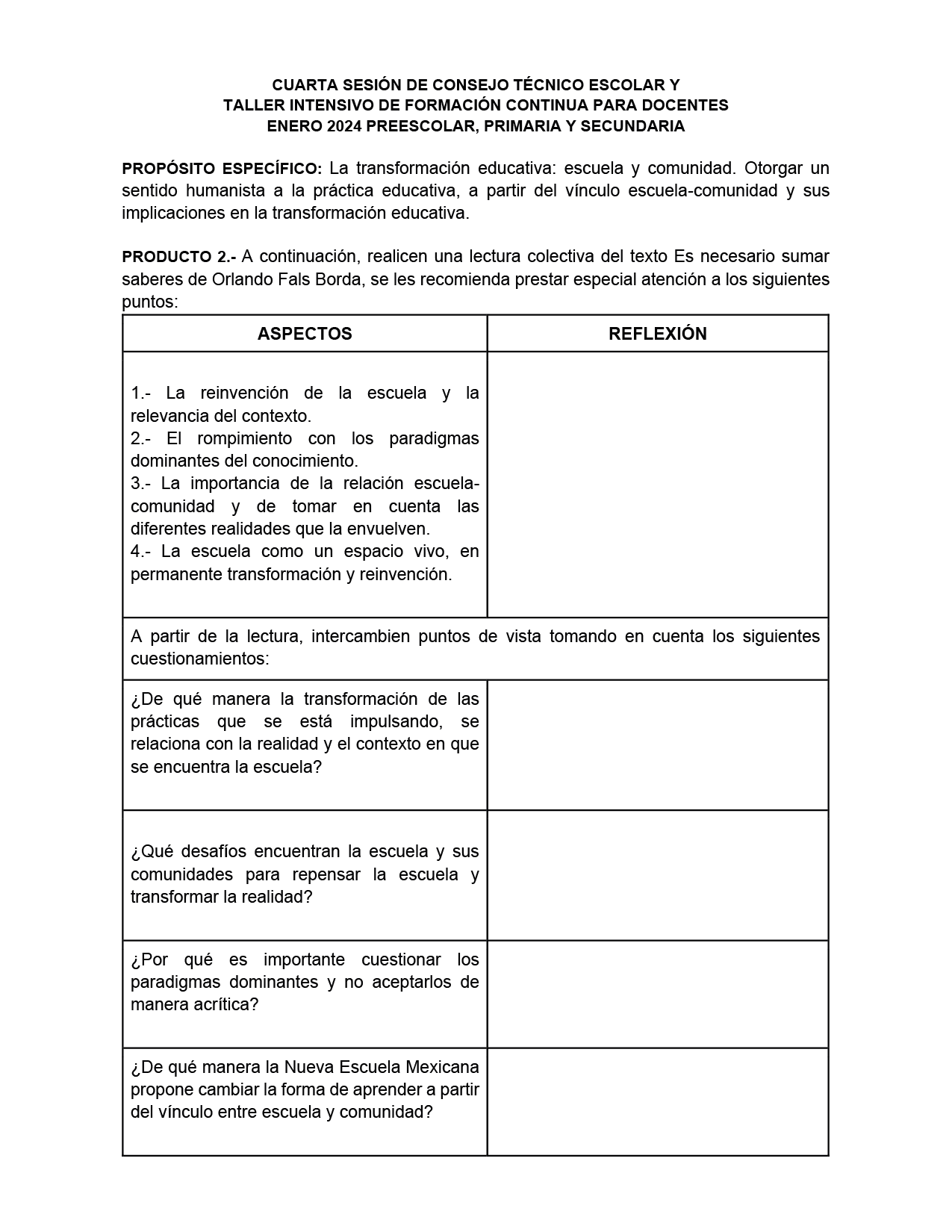 SESIÓN 4 Formatos 3 Productos EDITABLES CONSEJO TÉCNICO ESCOLAR