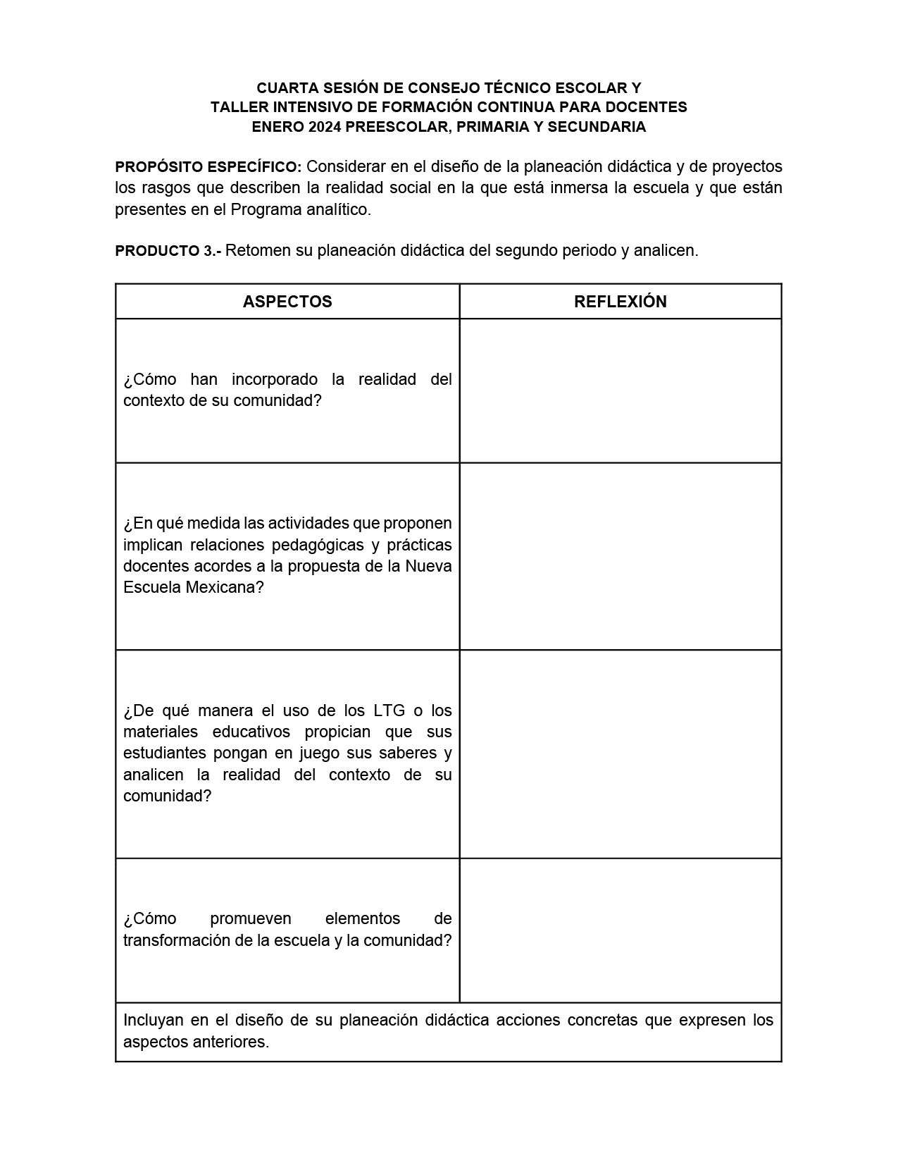 SESIÓN 4 Formatos 3 Productos EDITABLES CONSEJO TÉCNICO ESCOLAR