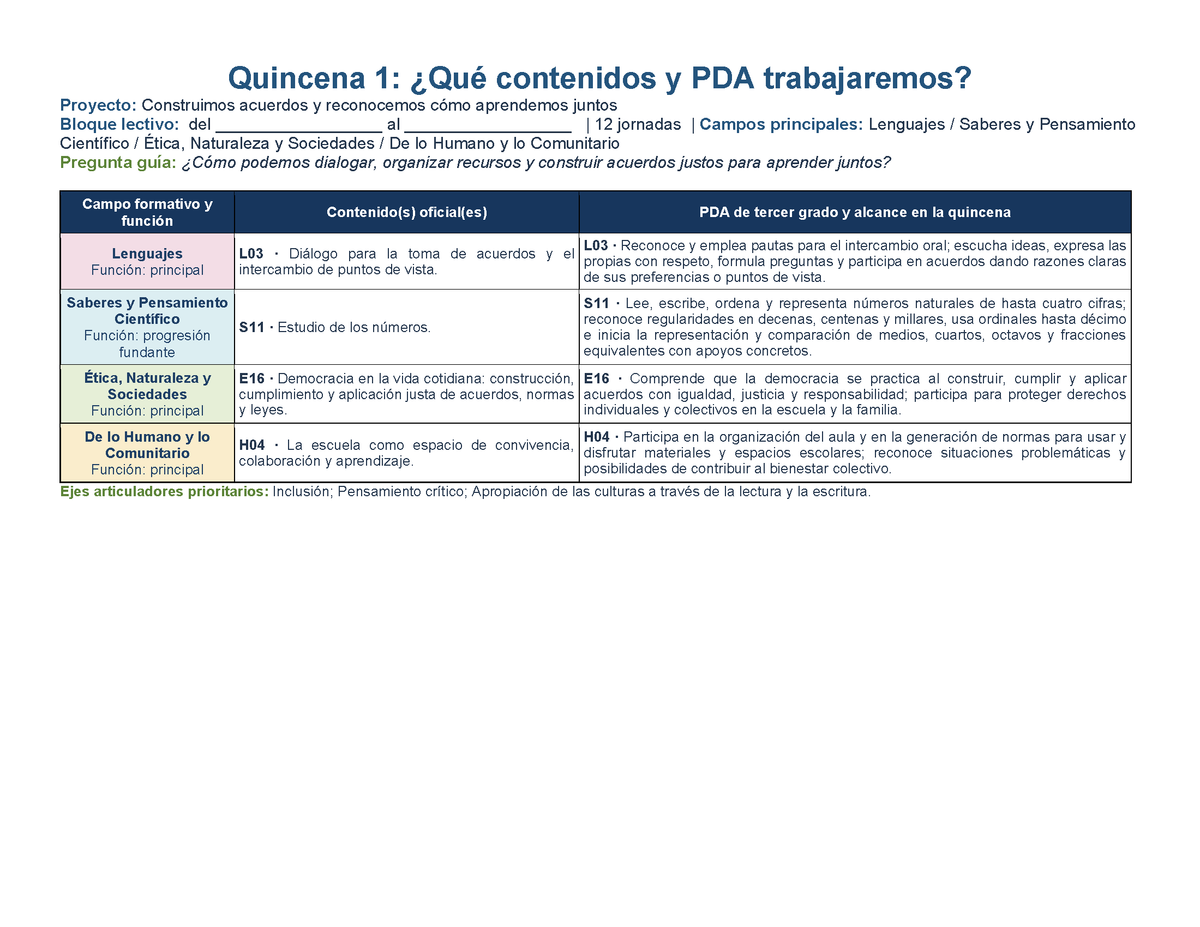 PLANEACIÓN 3° Primaria Primer Periodo (Sep, Oct, Nov) ✏️Editable en Word