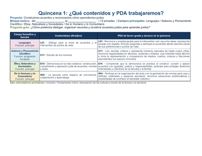 PLANEACIÓN 3° Primaria Primer Periodo (Sep, Oct, Nov) ✏️Editable en Word