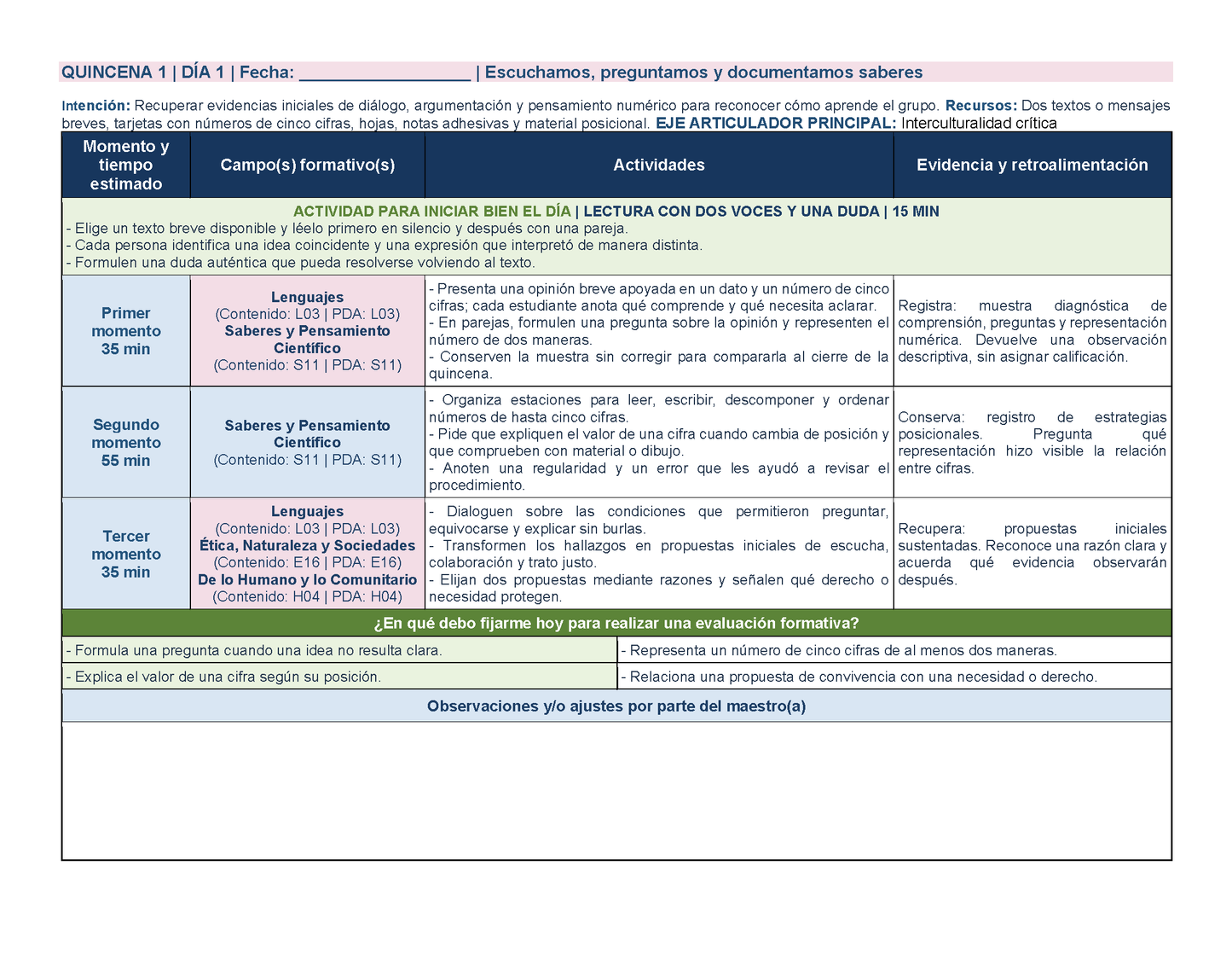 PLANEACIÓN 4° Primaria Primer Periodo (Sep, Oct, Nov) ✏️Editable en Word