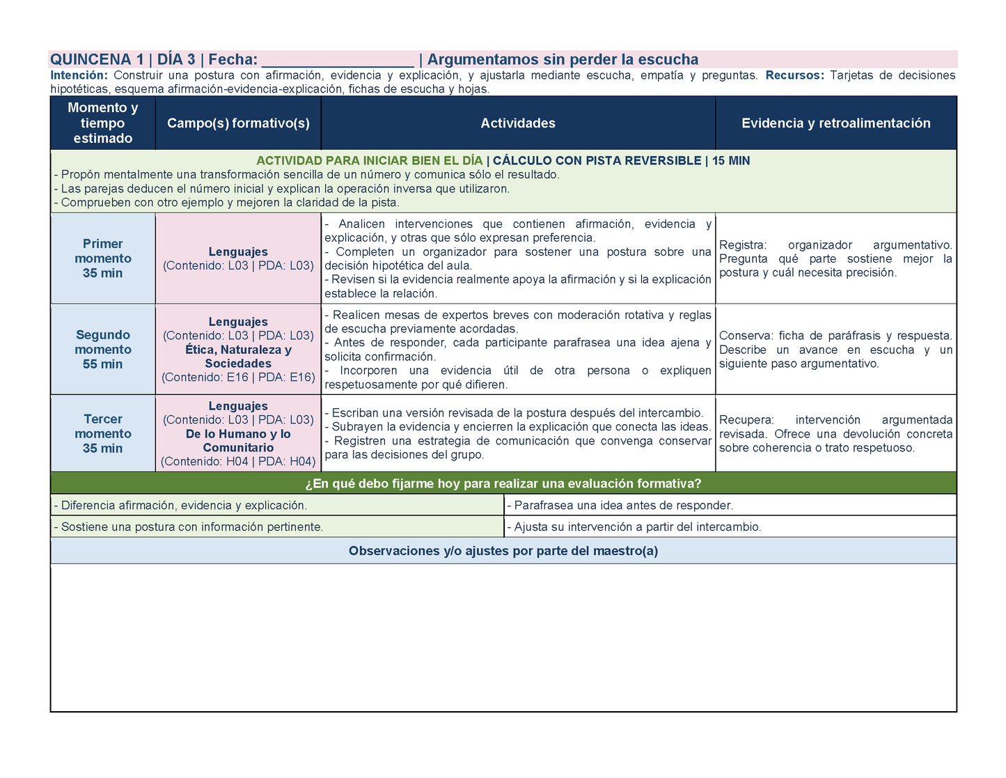 PLANEACIÓN 4° Primaria Primer Periodo (Sep, Oct, Nov) ✏️Editable en Word