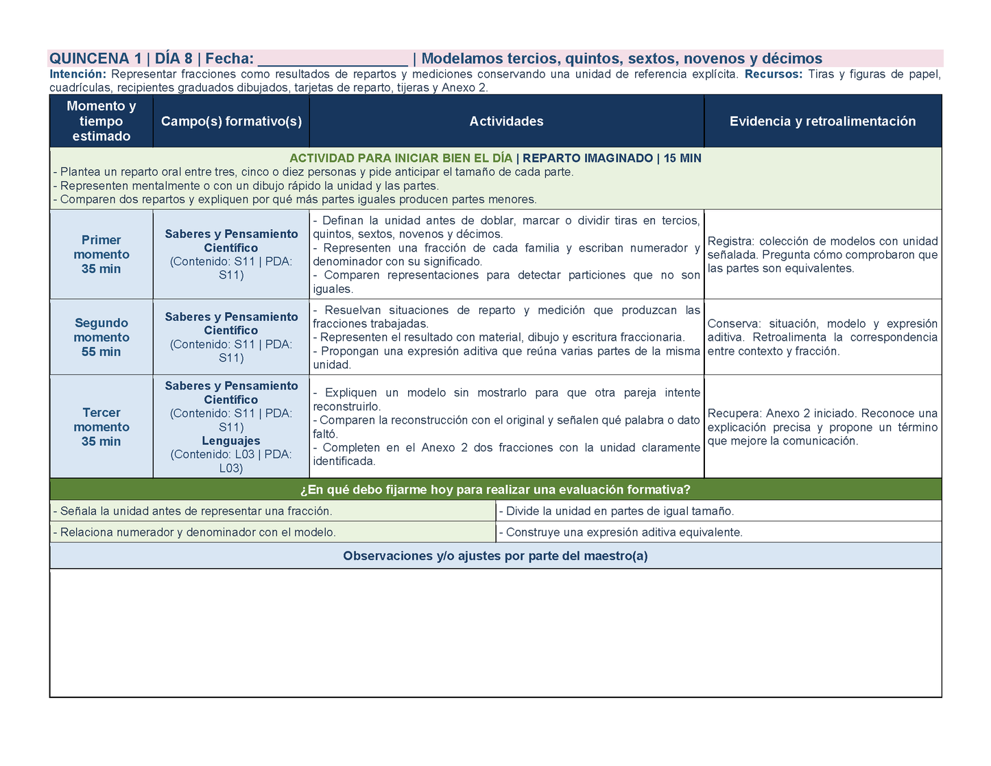 PLANEACIÓN 4° Primaria Primer Periodo (Sep, Oct, Nov) ✏️Editable en Word