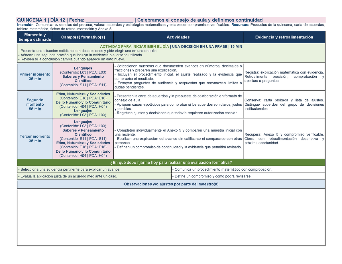 PLANEACIÓN 4° Primaria Primer Periodo (Sep, Oct, Nov) ✏️Editable en Word